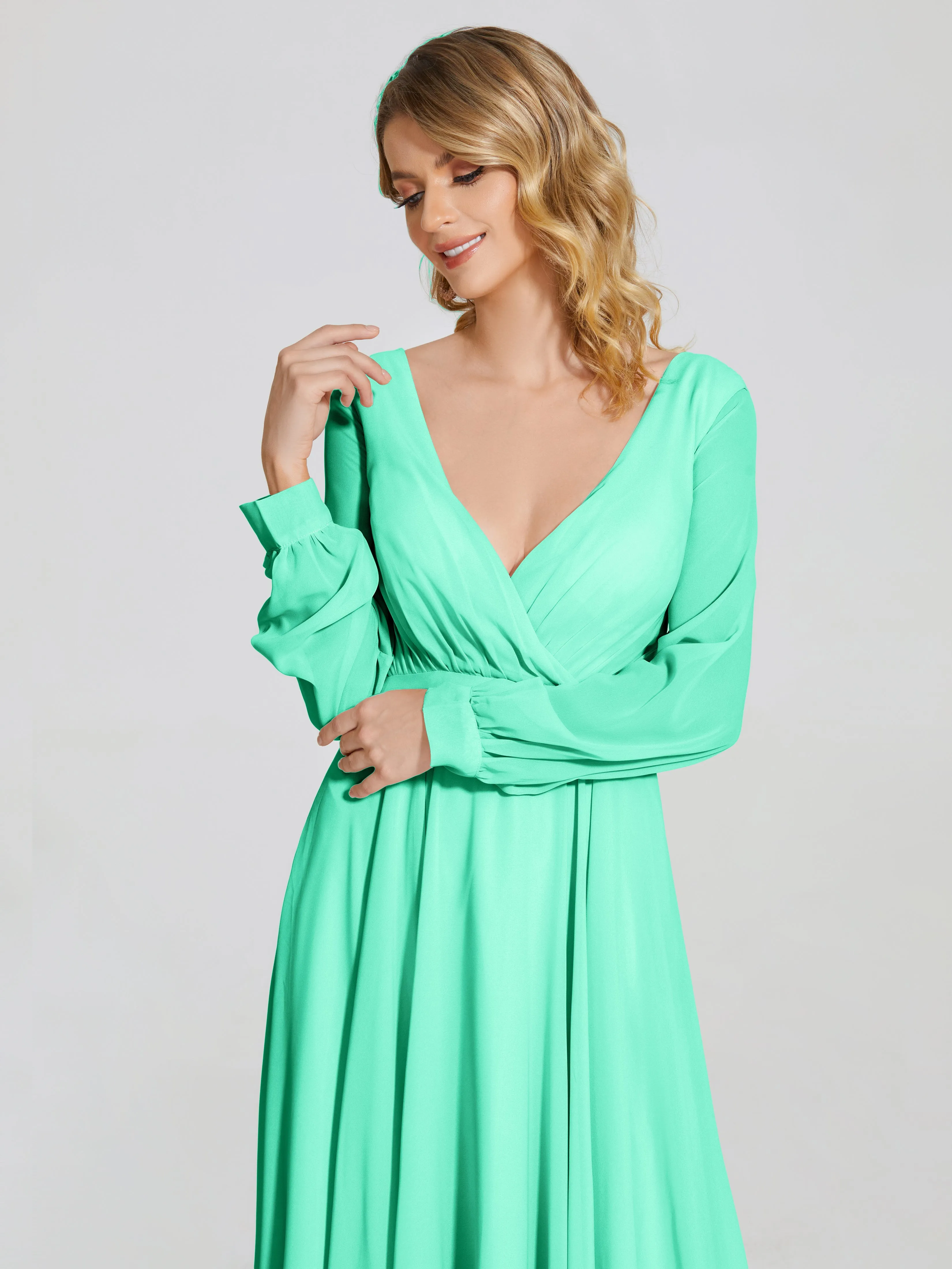 Raegan Simple Long Sleeves Chiffon Bridesmaid Dresses