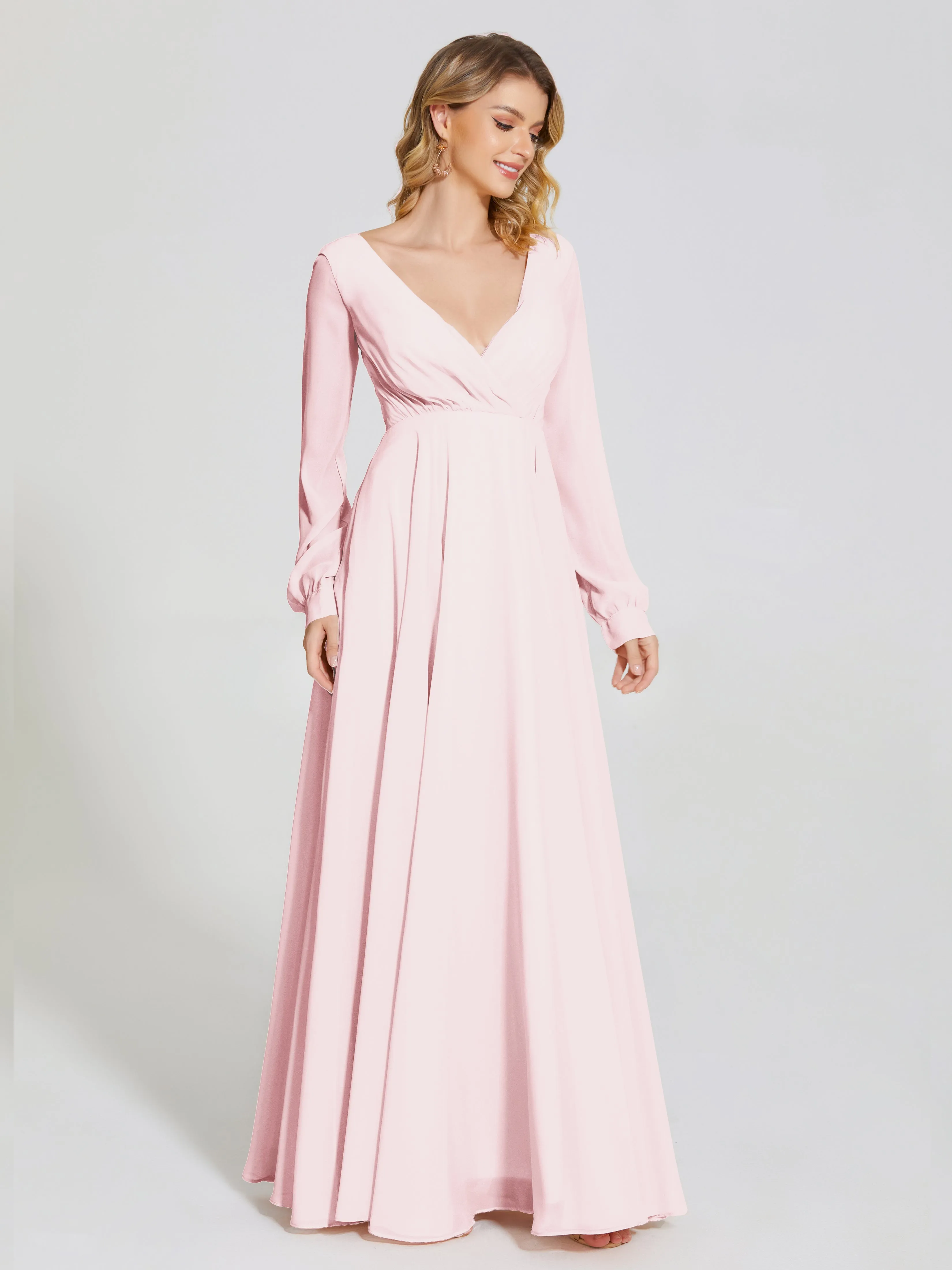 Raegan Simple Long Sleeves Chiffon Bridesmaid Dresses