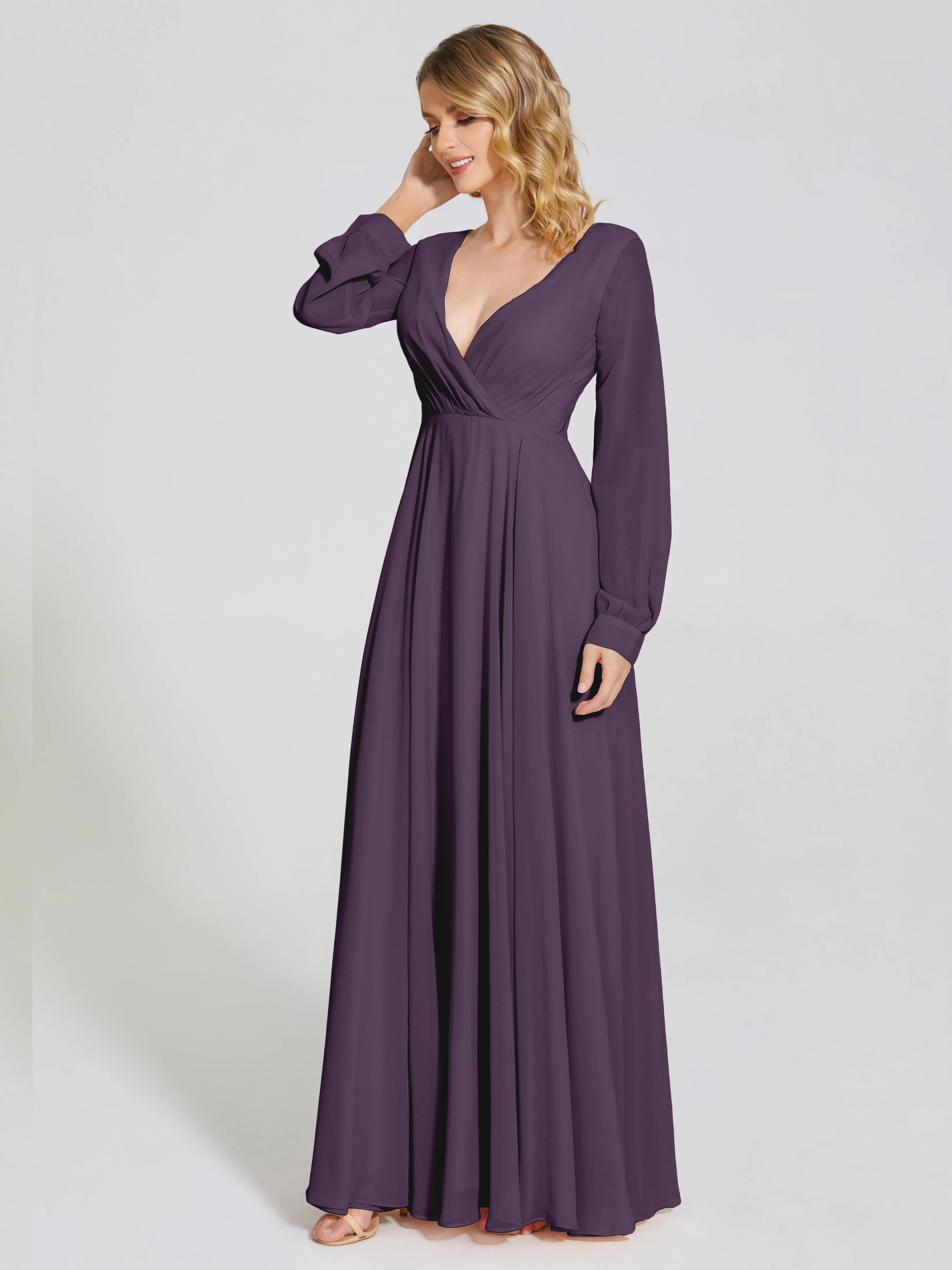 Raegan Simple Long Sleeves Chiffon Bridesmaid Dresses