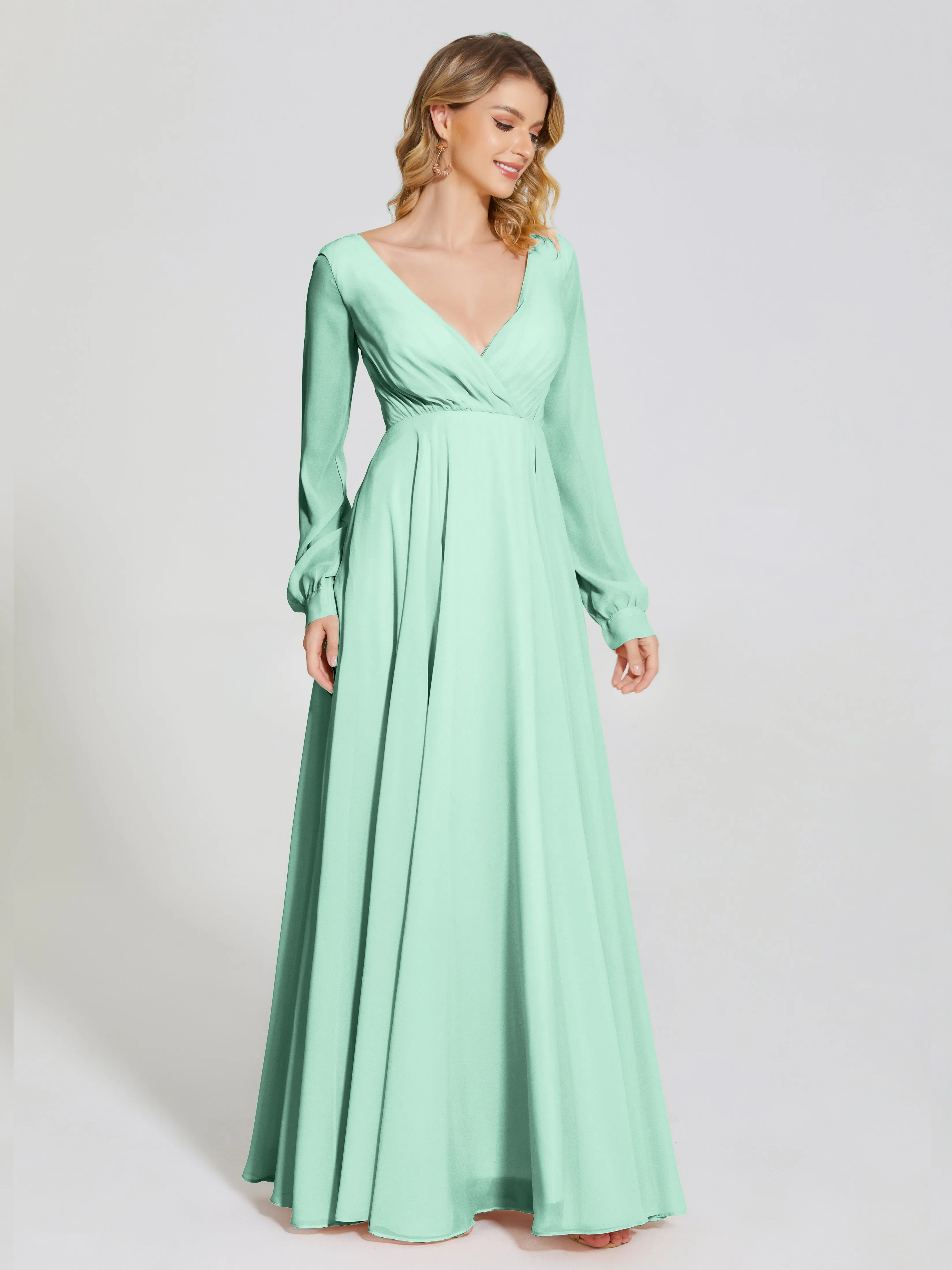 Raegan Simple Long Sleeves Chiffon Bridesmaid Dresses