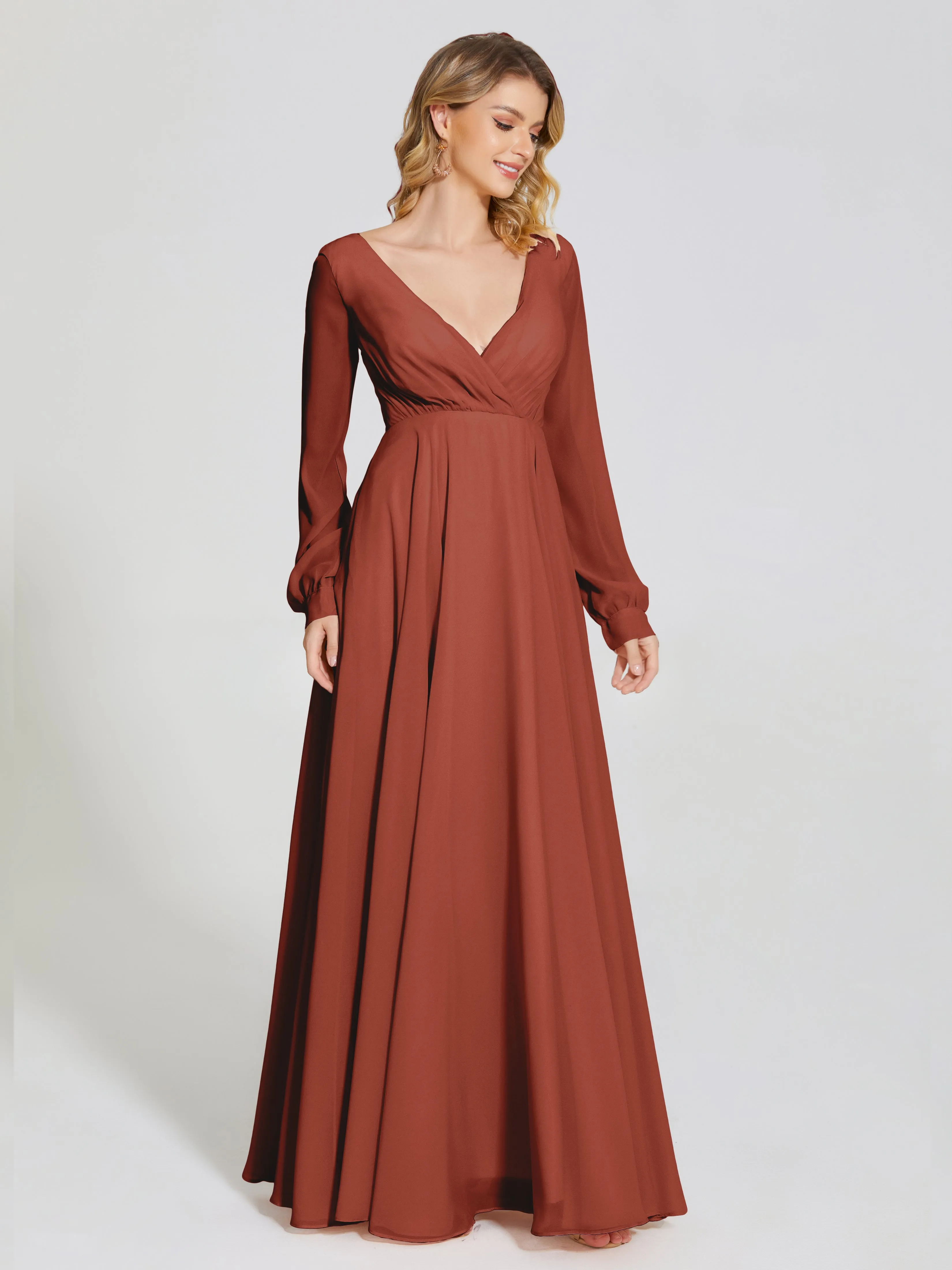 Raegan Simple Long Sleeves Chiffon Bridesmaid Dresses