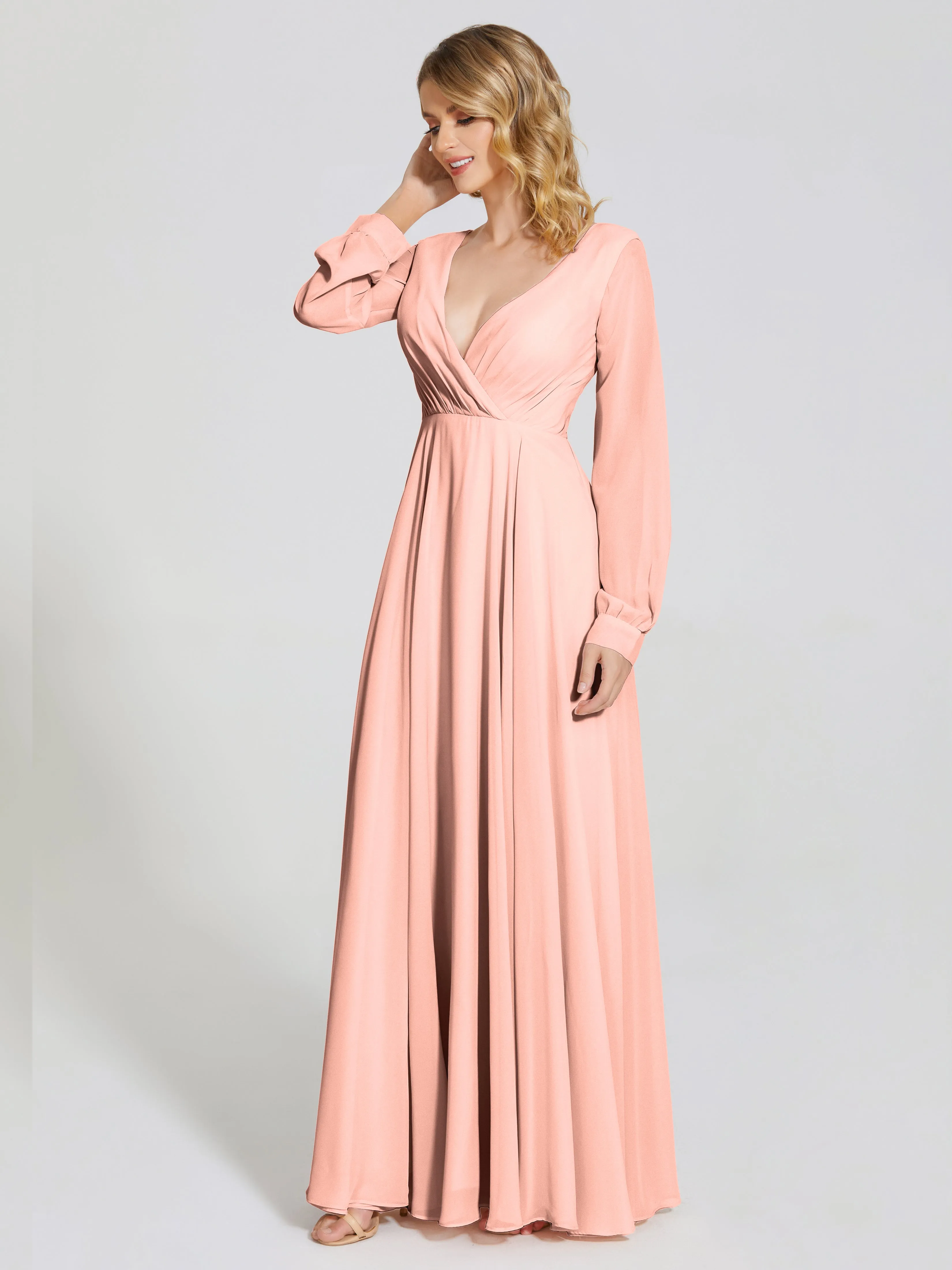 Raegan Simple Long Sleeves Chiffon Bridesmaid Dresses