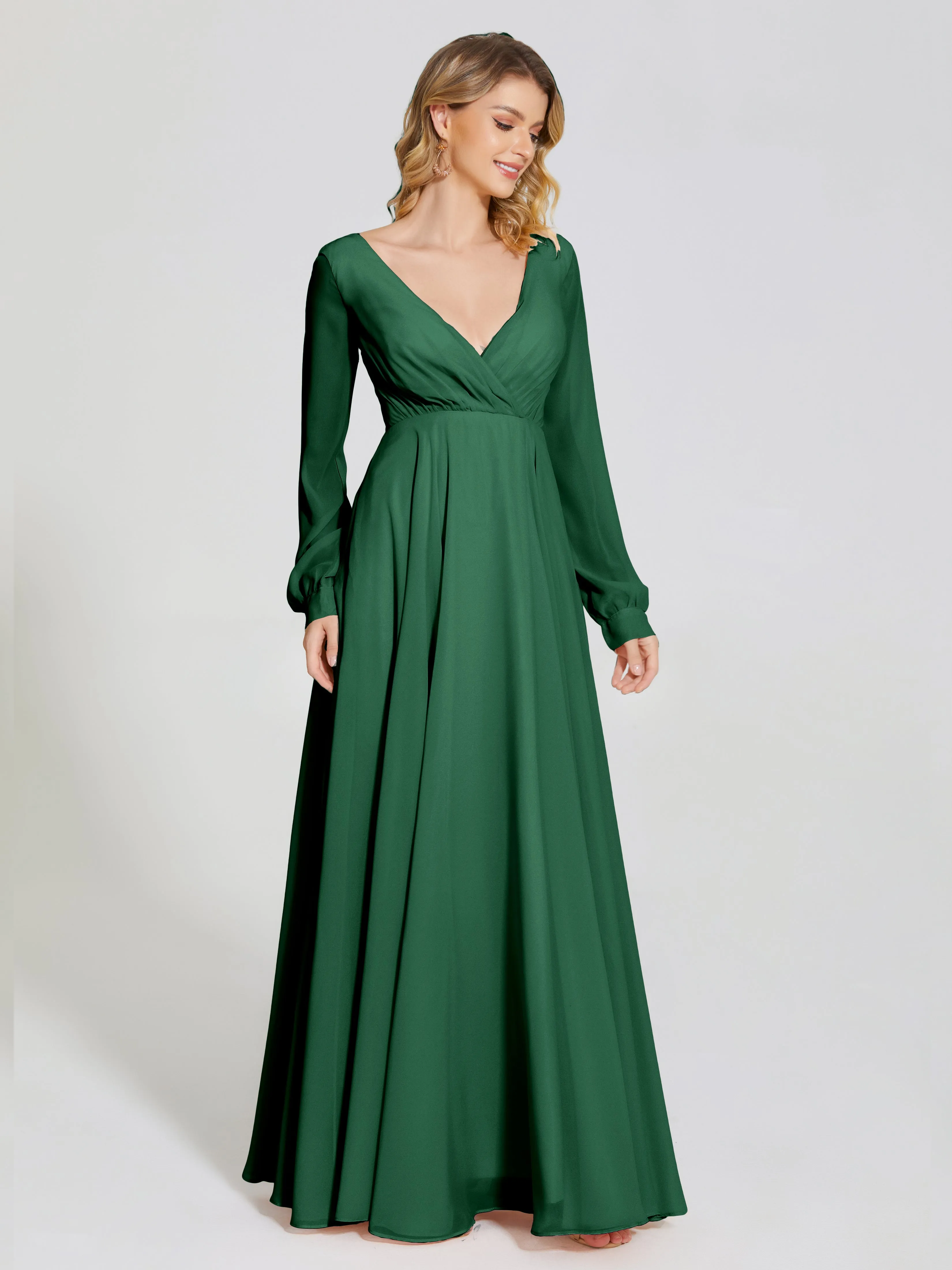 Raegan Simple Long Sleeves Chiffon Bridesmaid Dresses