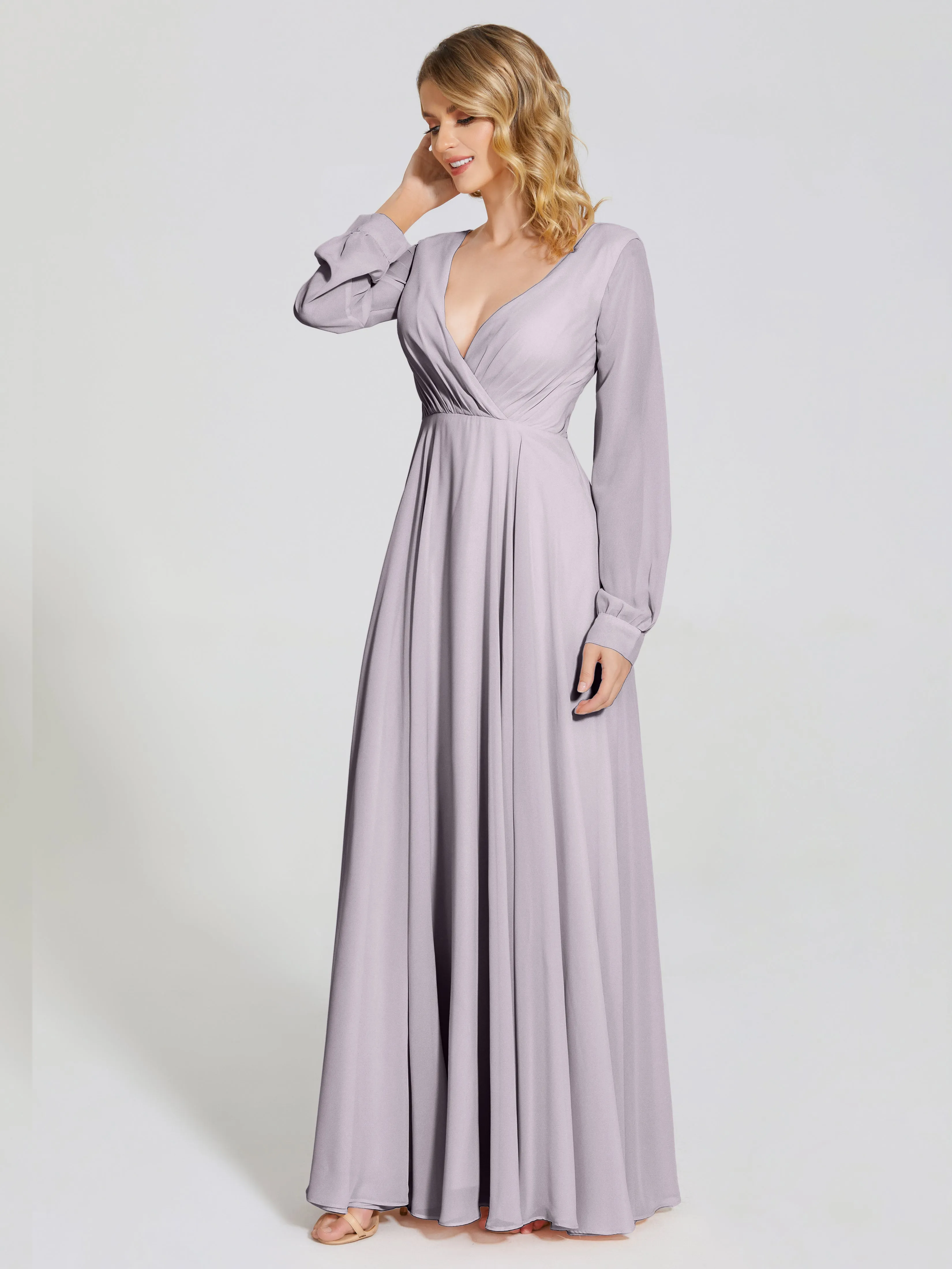 Raegan Simple Long Sleeves Chiffon Bridesmaid Dresses