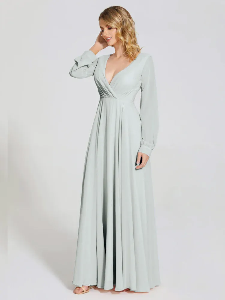 Raegan Simple Long Sleeves Chiffon Bridesmaid Dresses