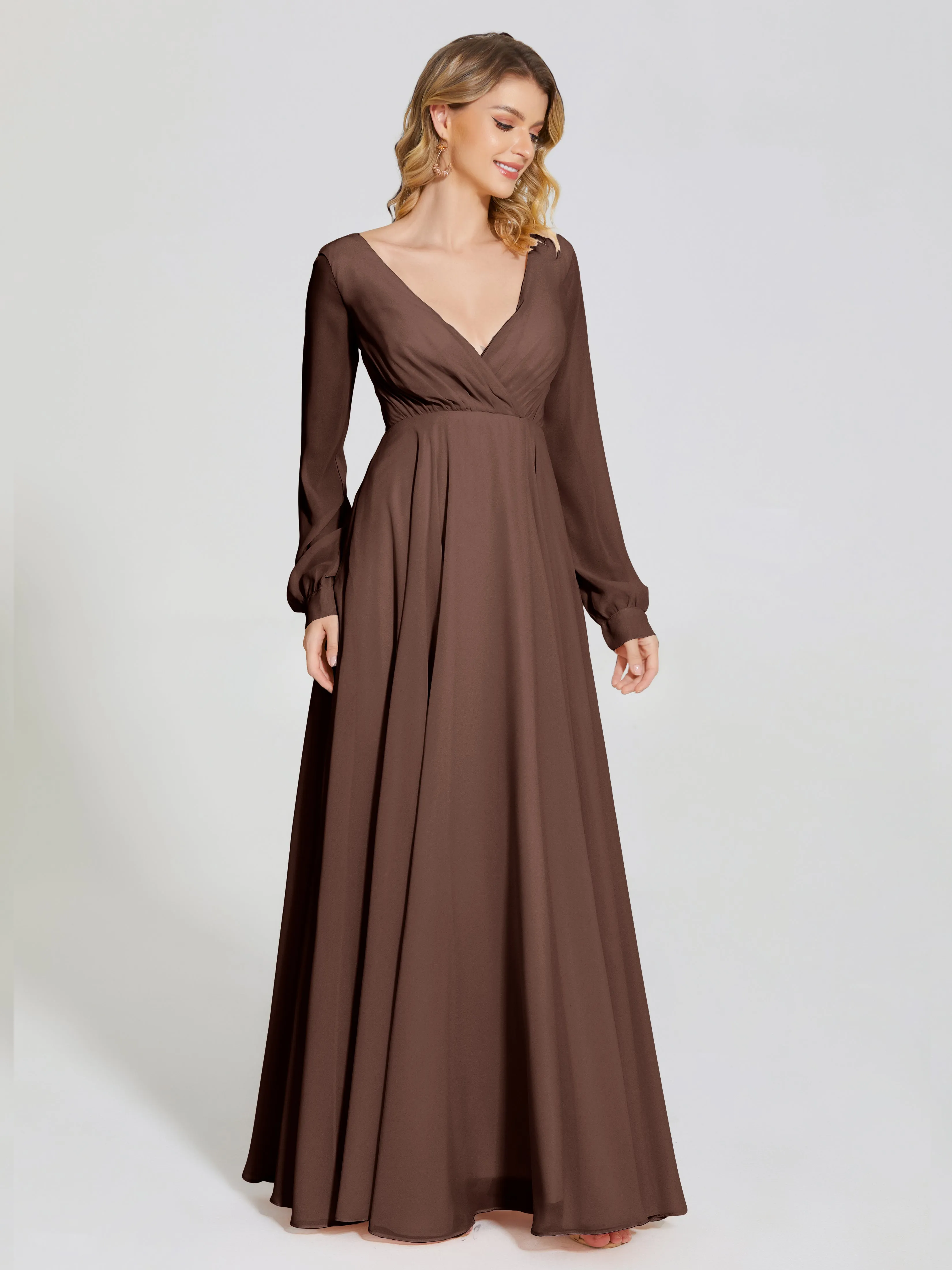 Raegan Simple Long Sleeves Chiffon Bridesmaid Dresses