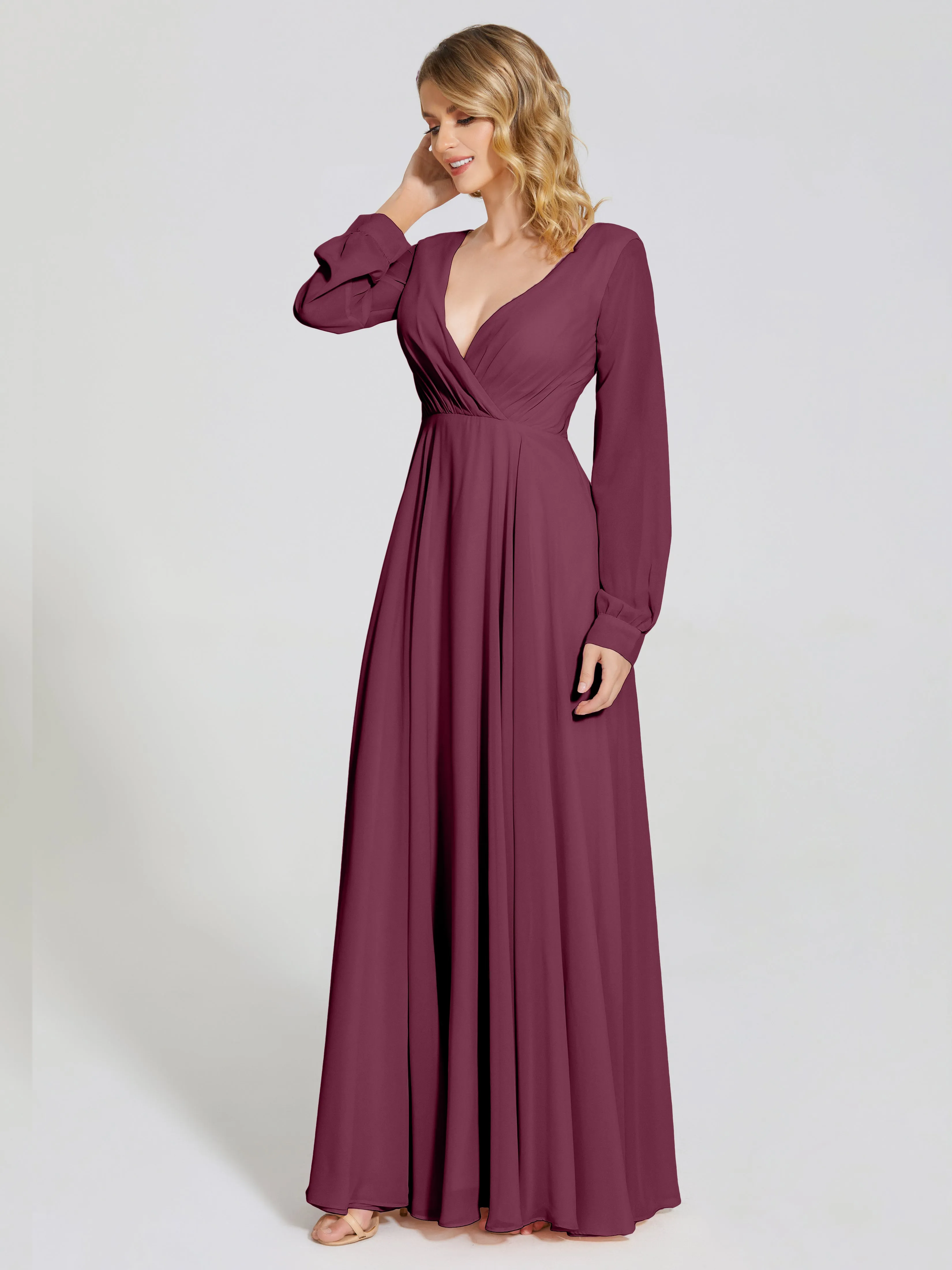 Raegan Simple Long Sleeves Chiffon Bridesmaid Dresses