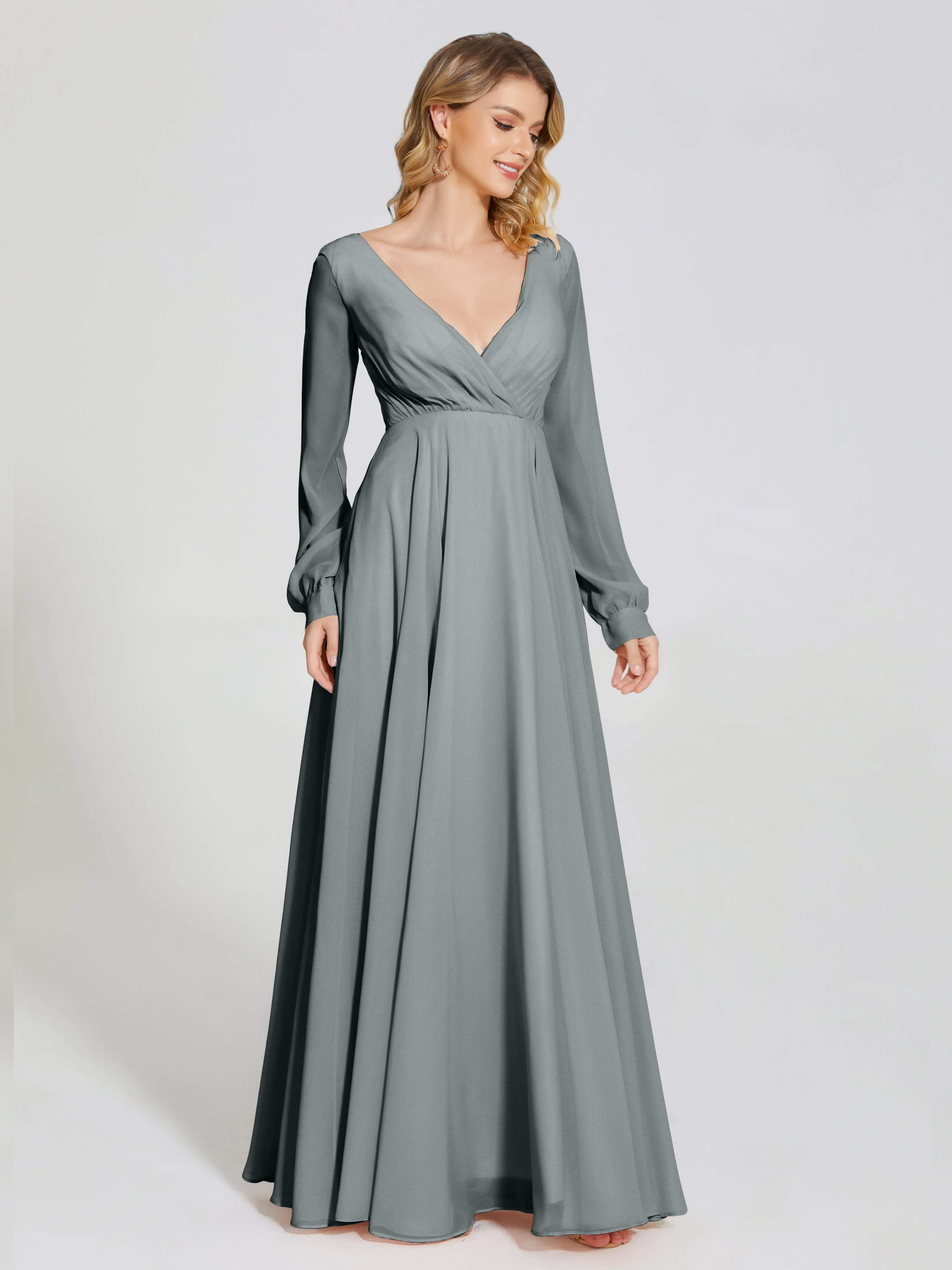 Raegan Simple Long Sleeves Chiffon Bridesmaid Dresses