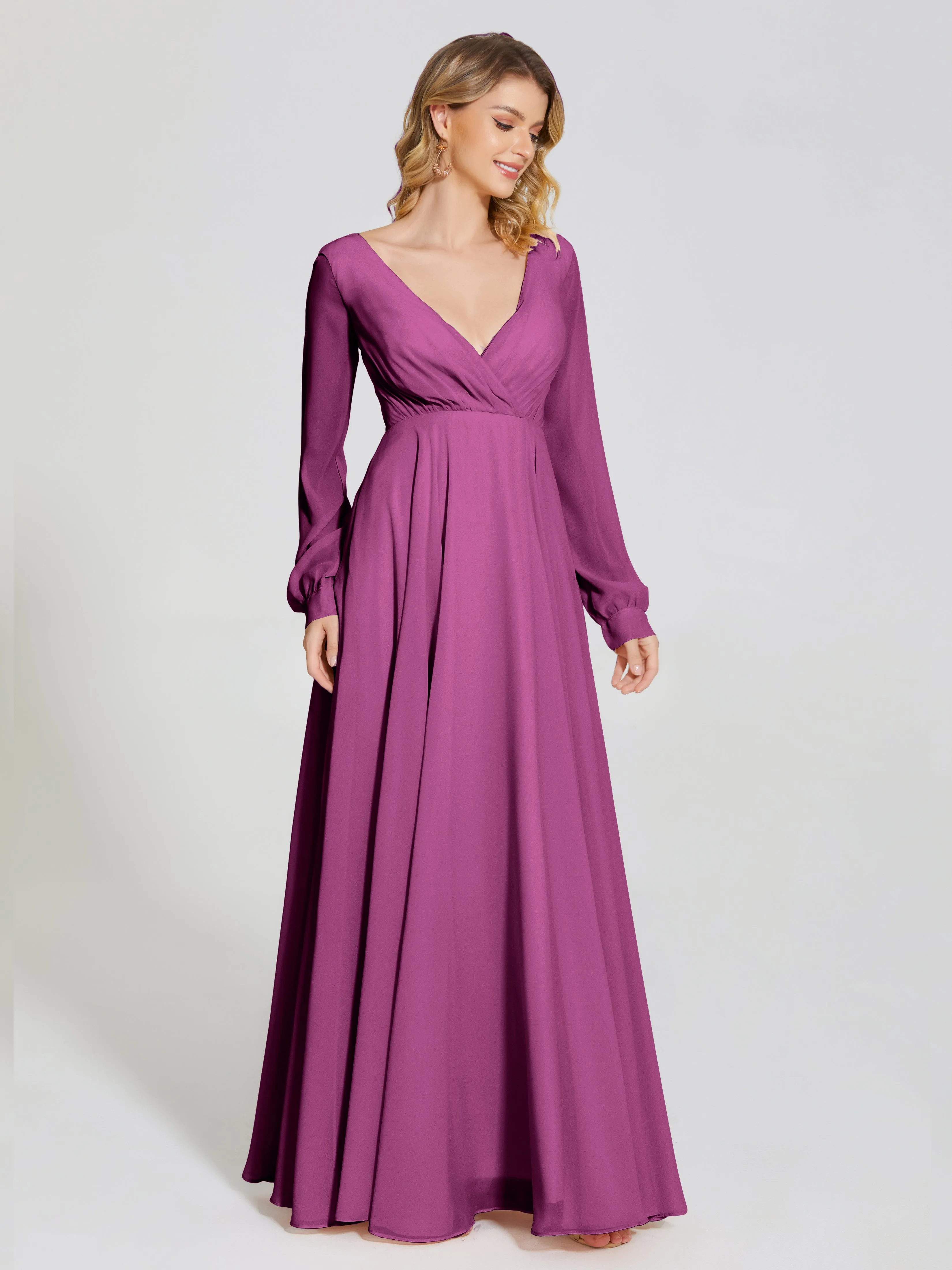 Raegan Simple Long Sleeves Chiffon Bridesmaid Dresses