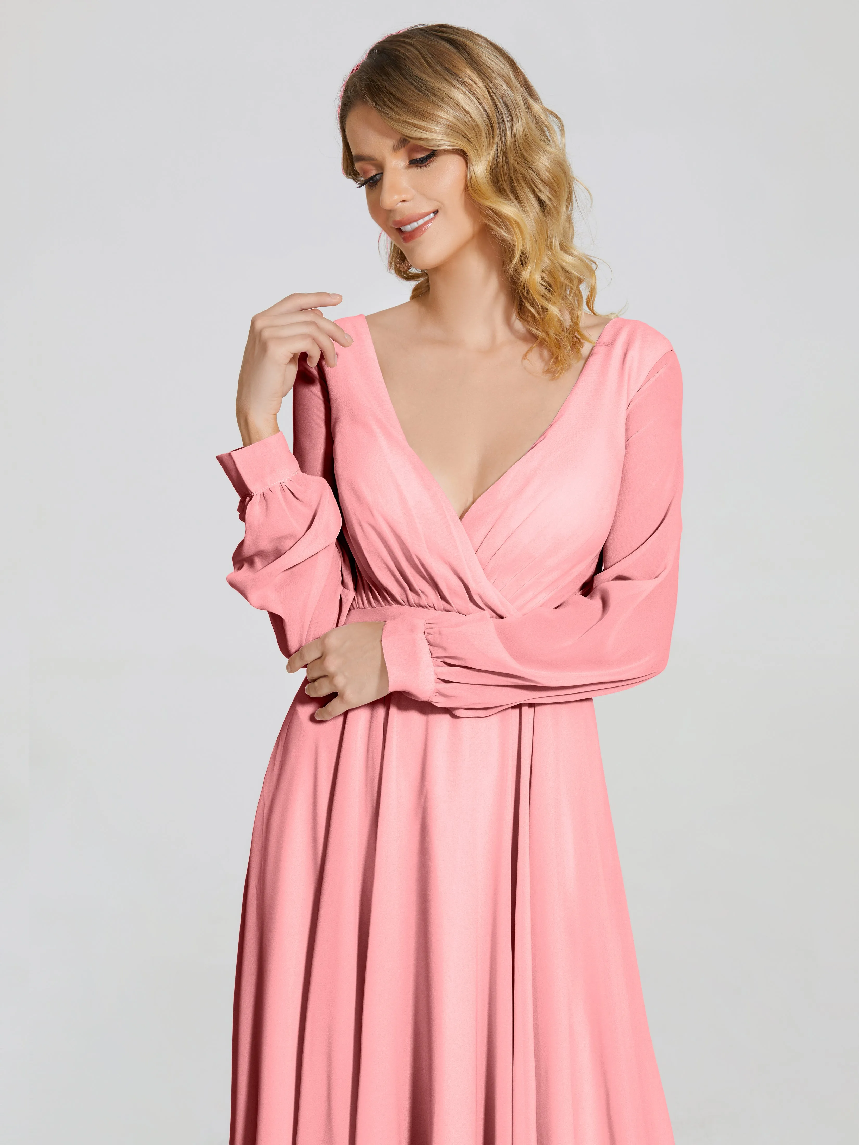 Raegan Simple Long Sleeves Chiffon Bridesmaid Dresses