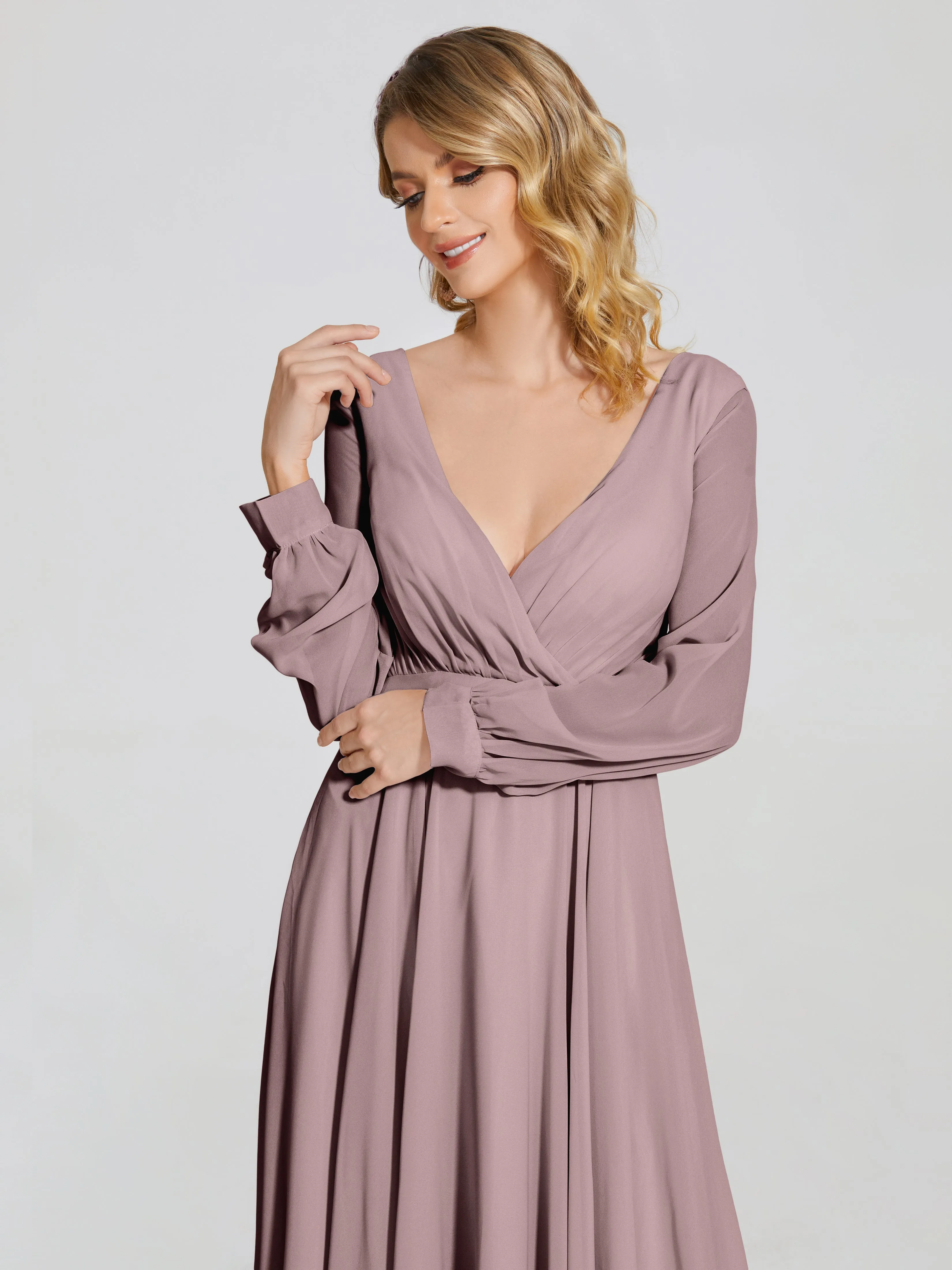 Raegan Simple Long Sleeves Chiffon Bridesmaid Dresses