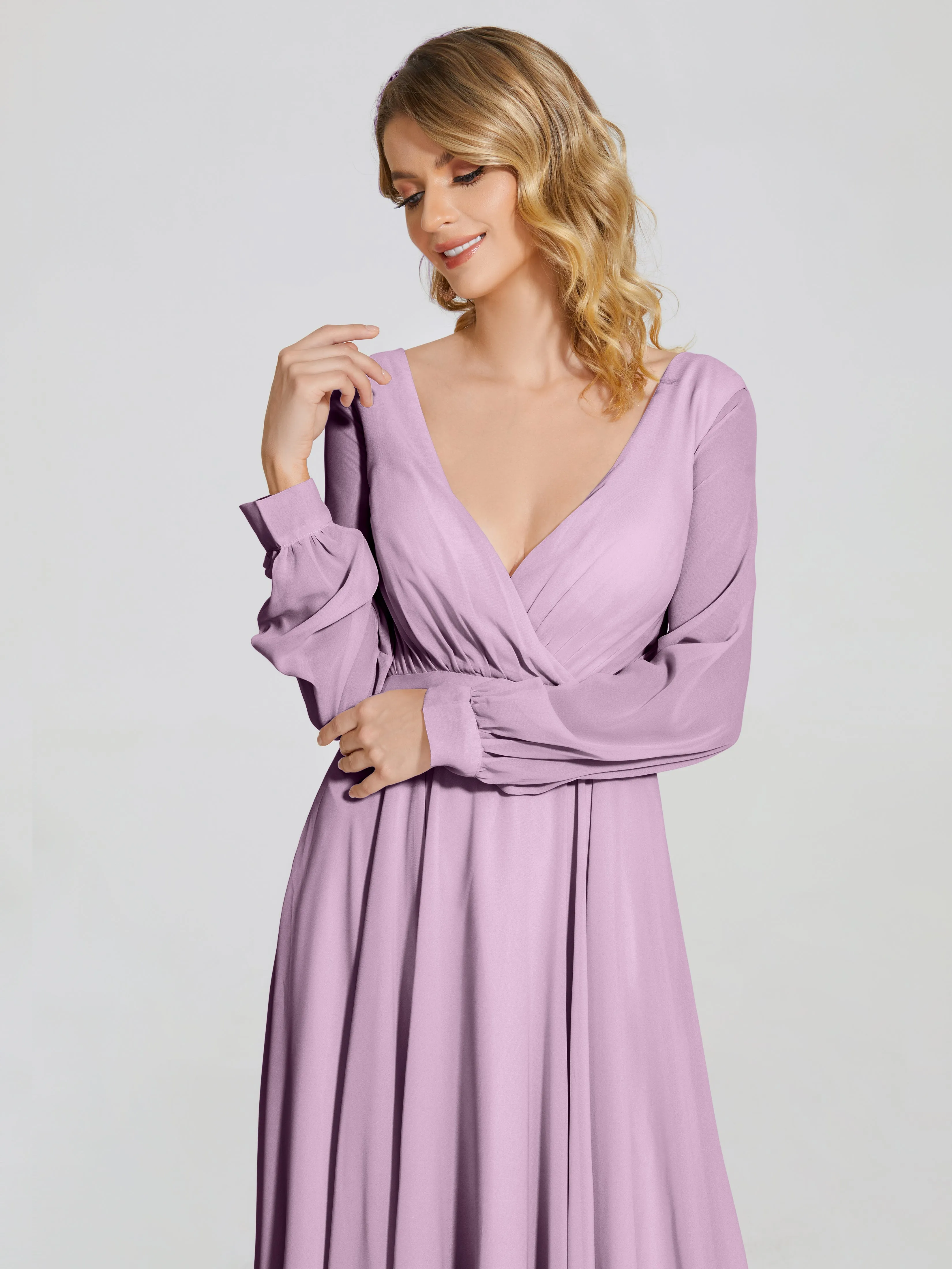Raegan Simple Long Sleeves Chiffon Bridesmaid Dresses
