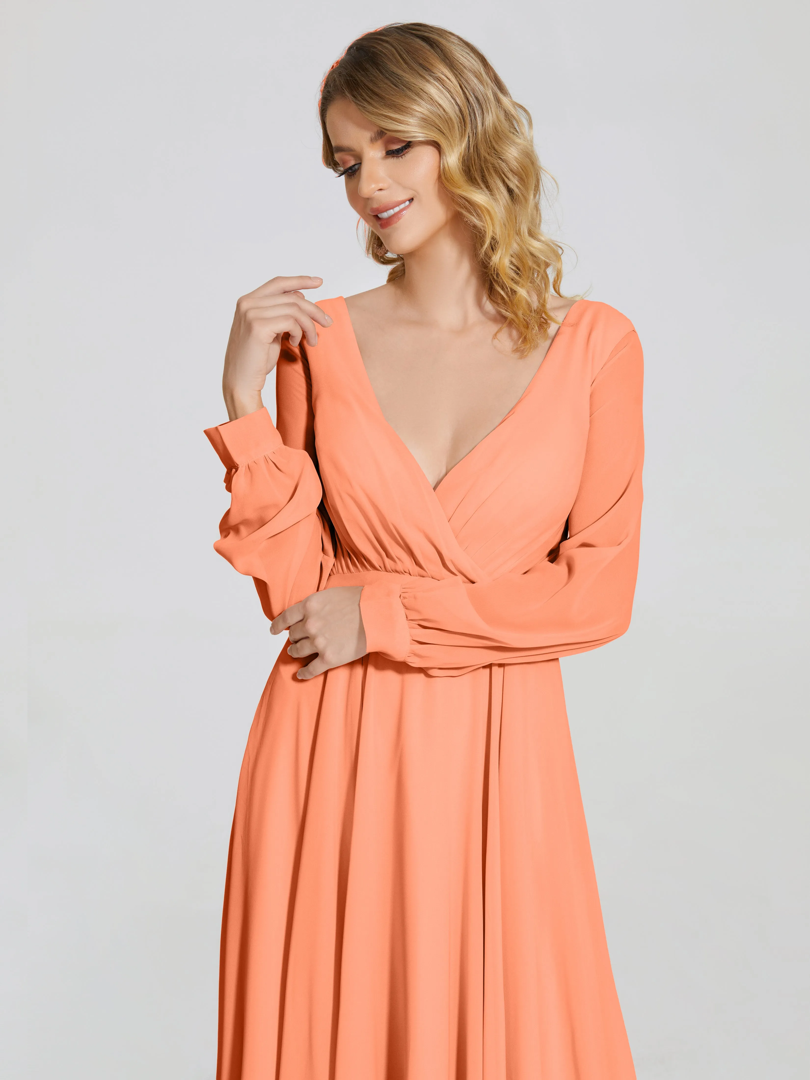 Raegan Simple Long Sleeves Chiffon Bridesmaid Dresses