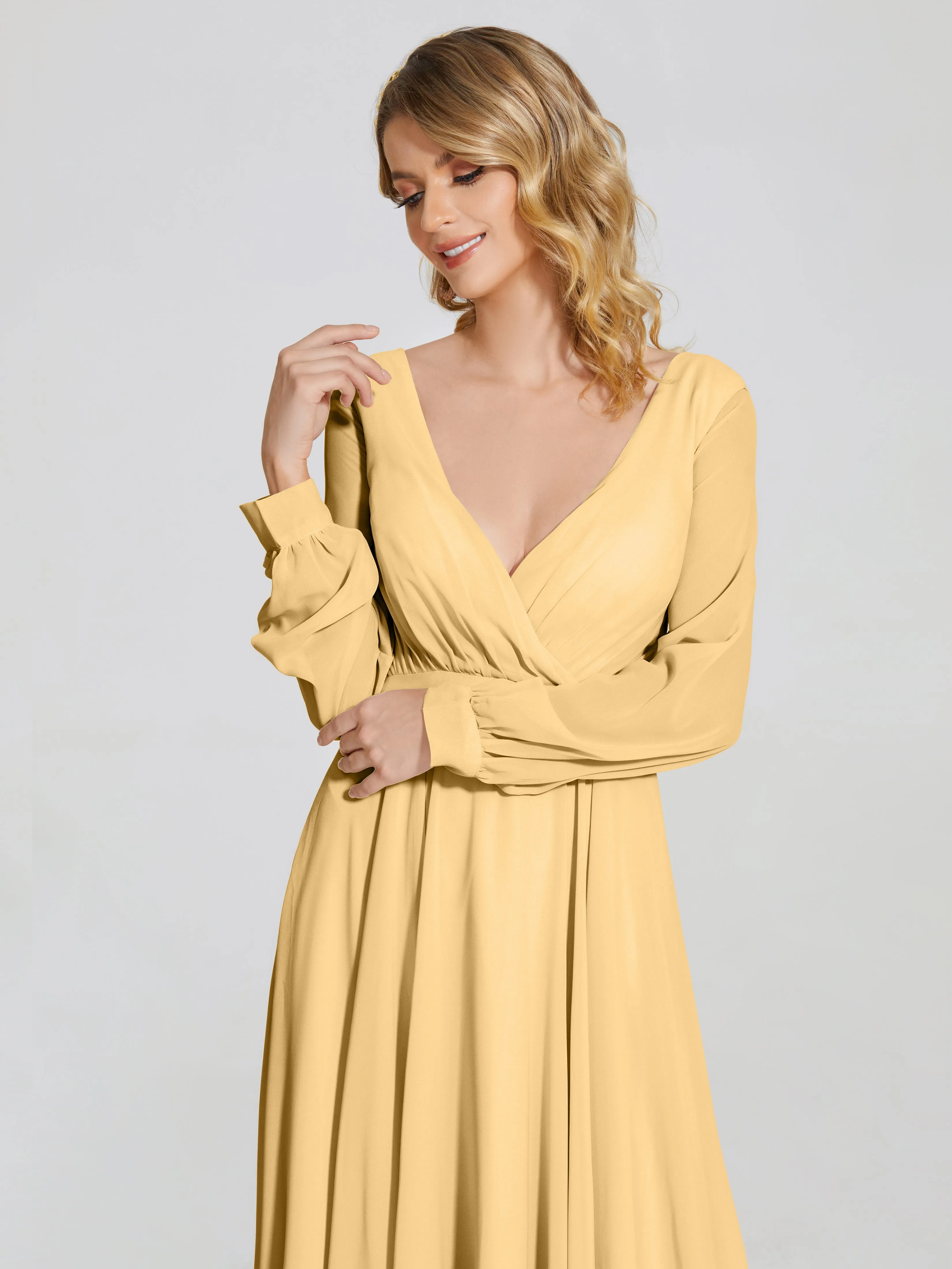 Raegan Simple Long Sleeves Chiffon Bridesmaid Dresses