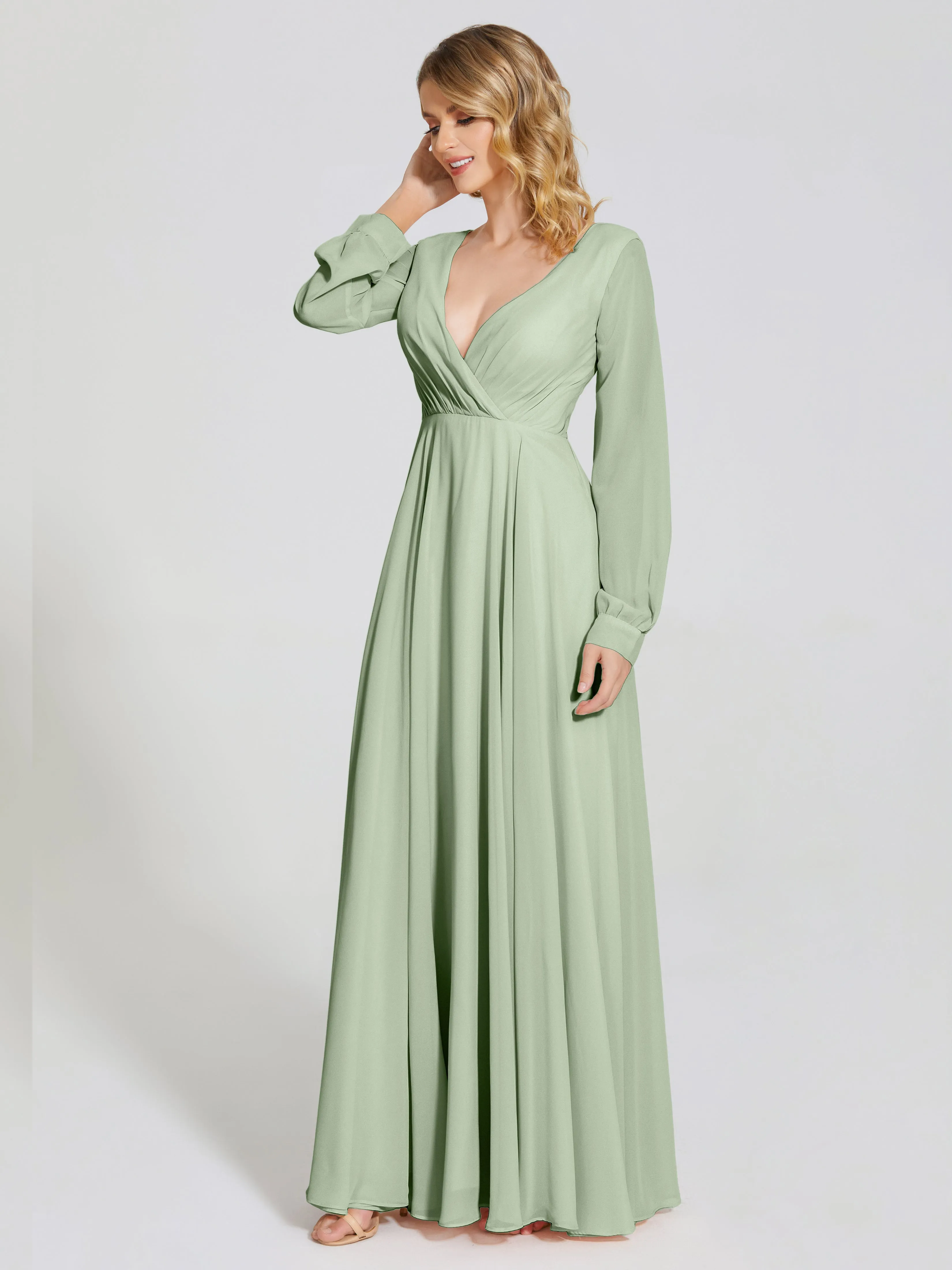 Raegan Simple Long Sleeves Chiffon Bridesmaid Dresses