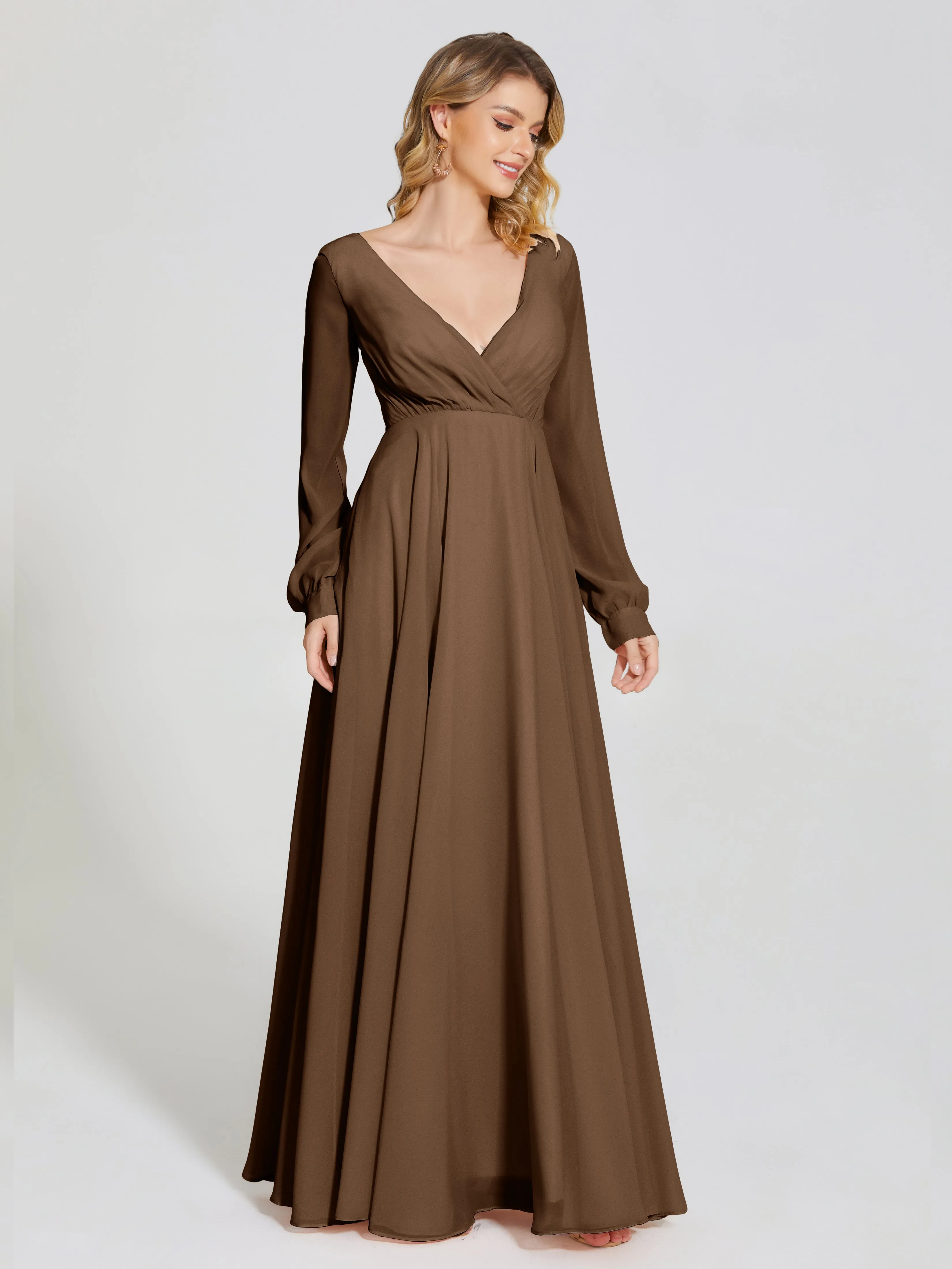 Raegan Simple Long Sleeves Chiffon Bridesmaid Dresses