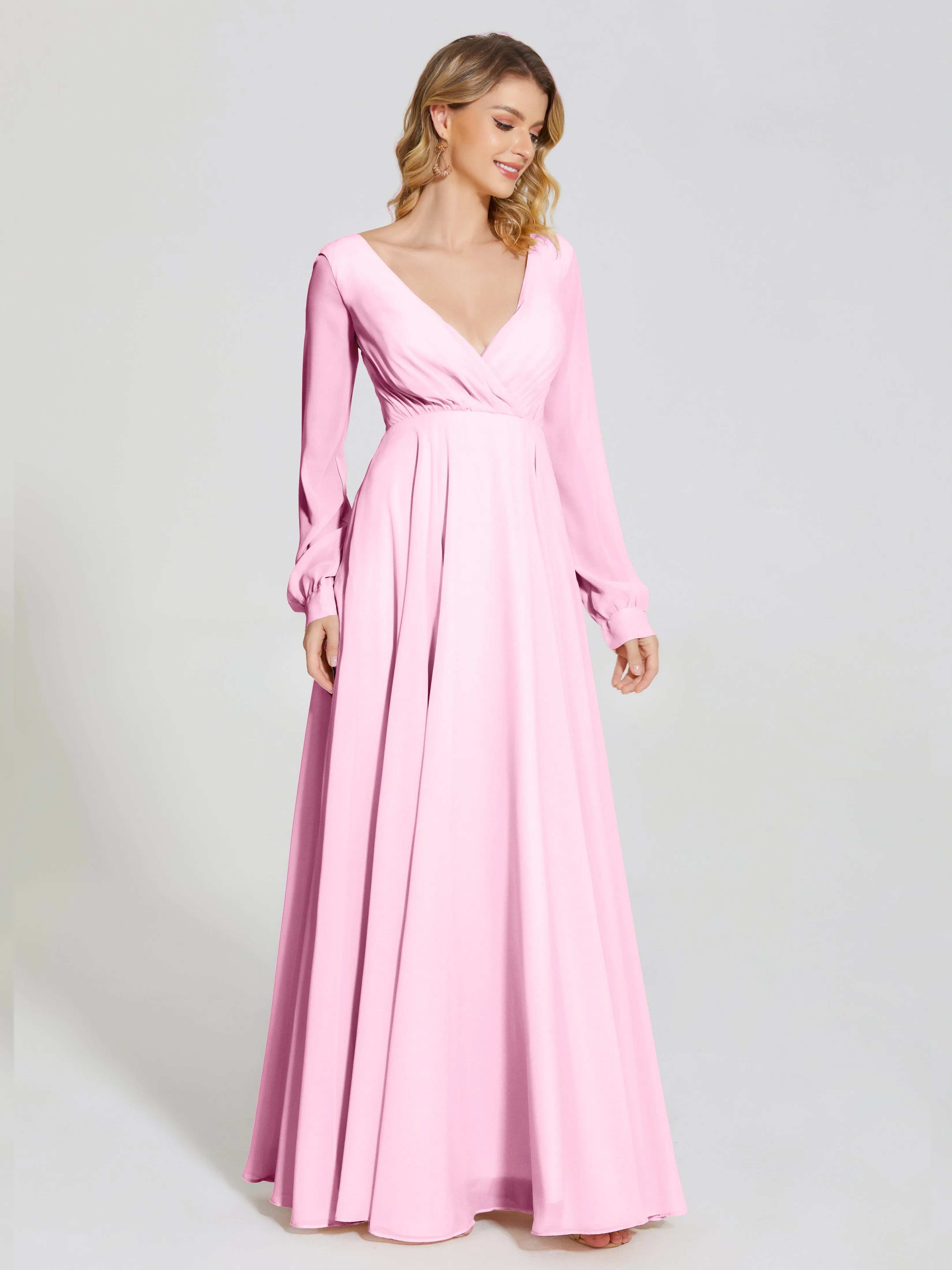 Raegan Simple Long Sleeves Chiffon Bridesmaid Dresses