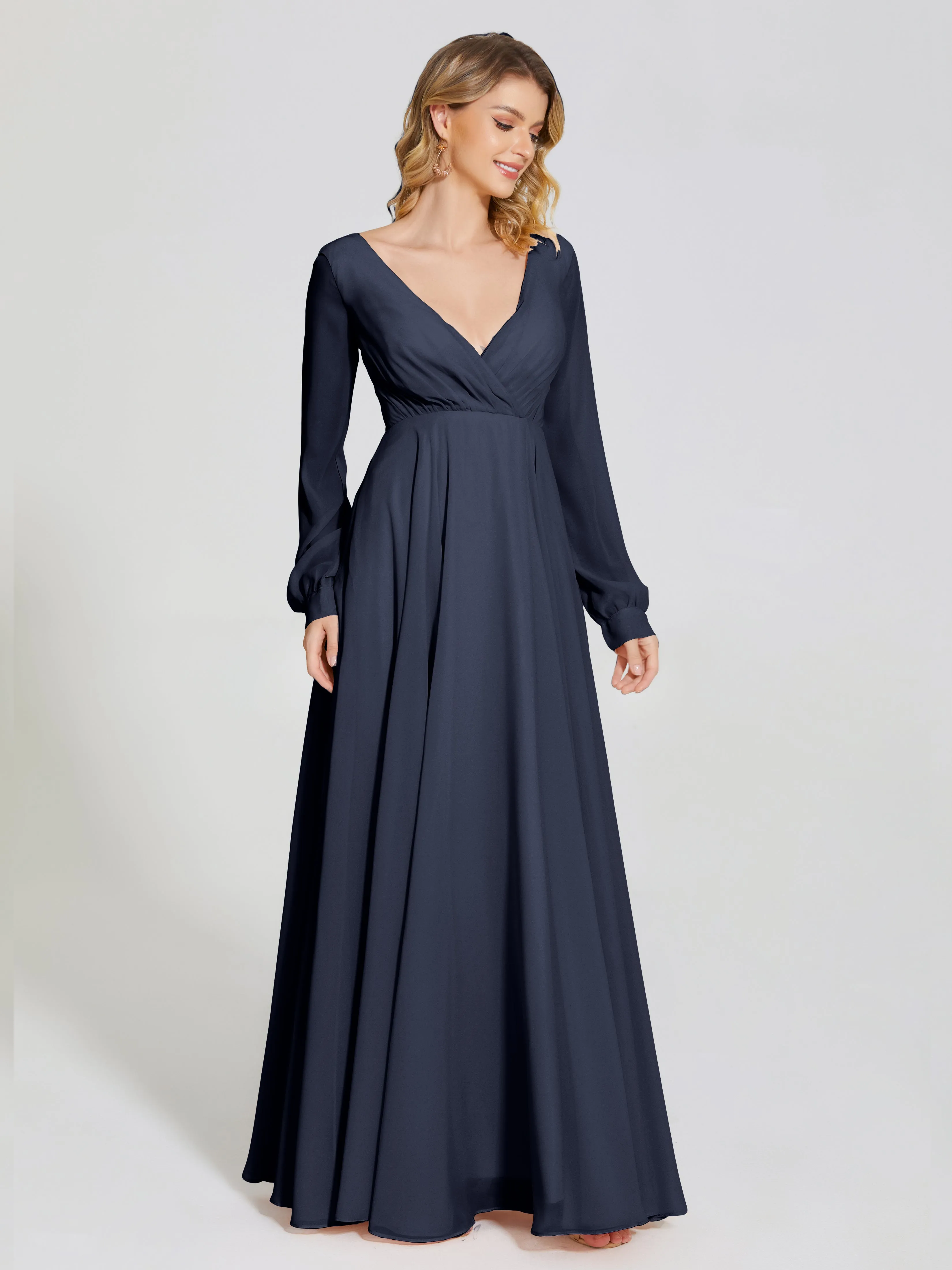 Raegan Simple Long Sleeves Chiffon Bridesmaid Dresses