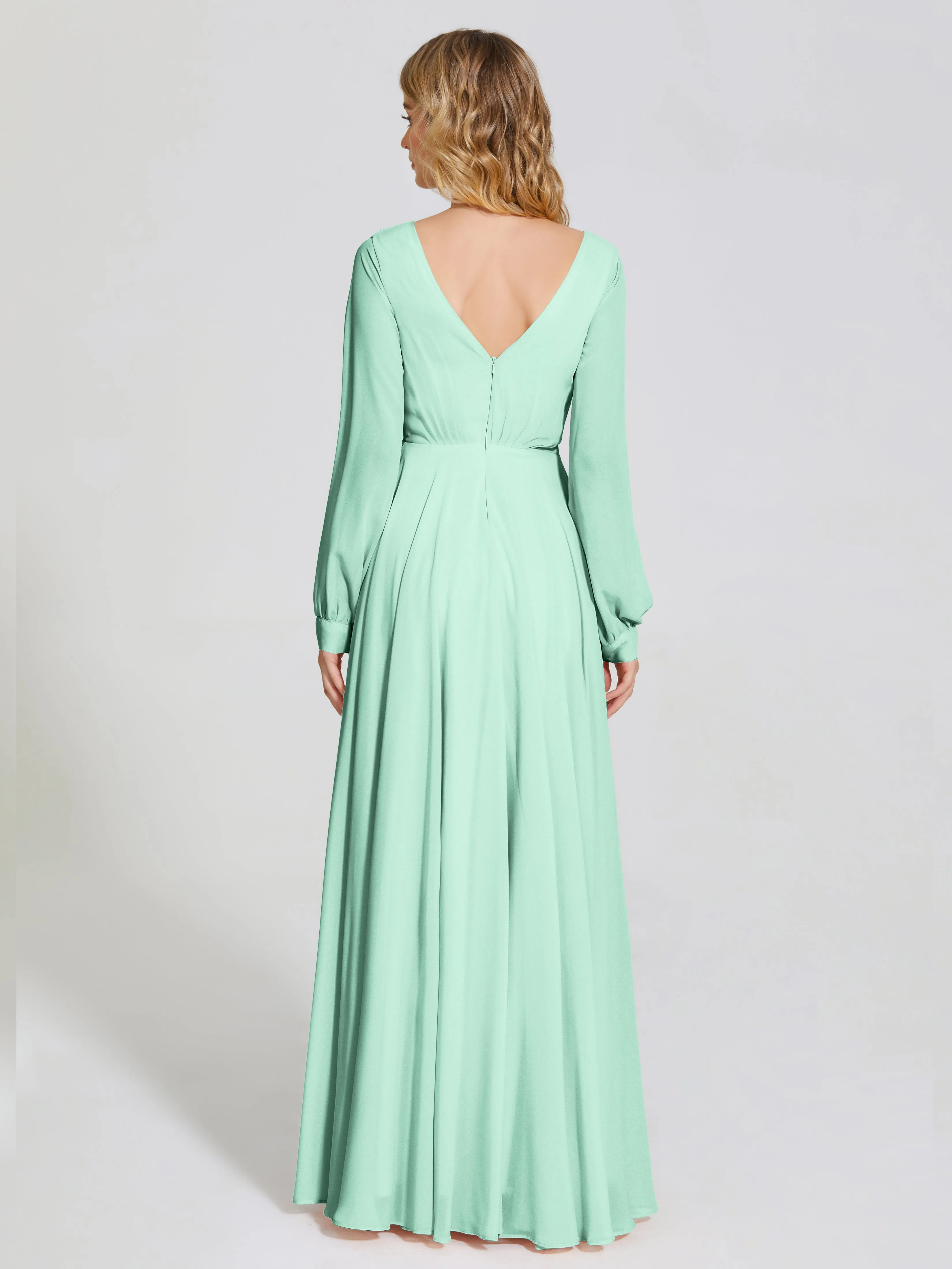 Raegan Simple Long Sleeves Chiffon Bridesmaid Dresses