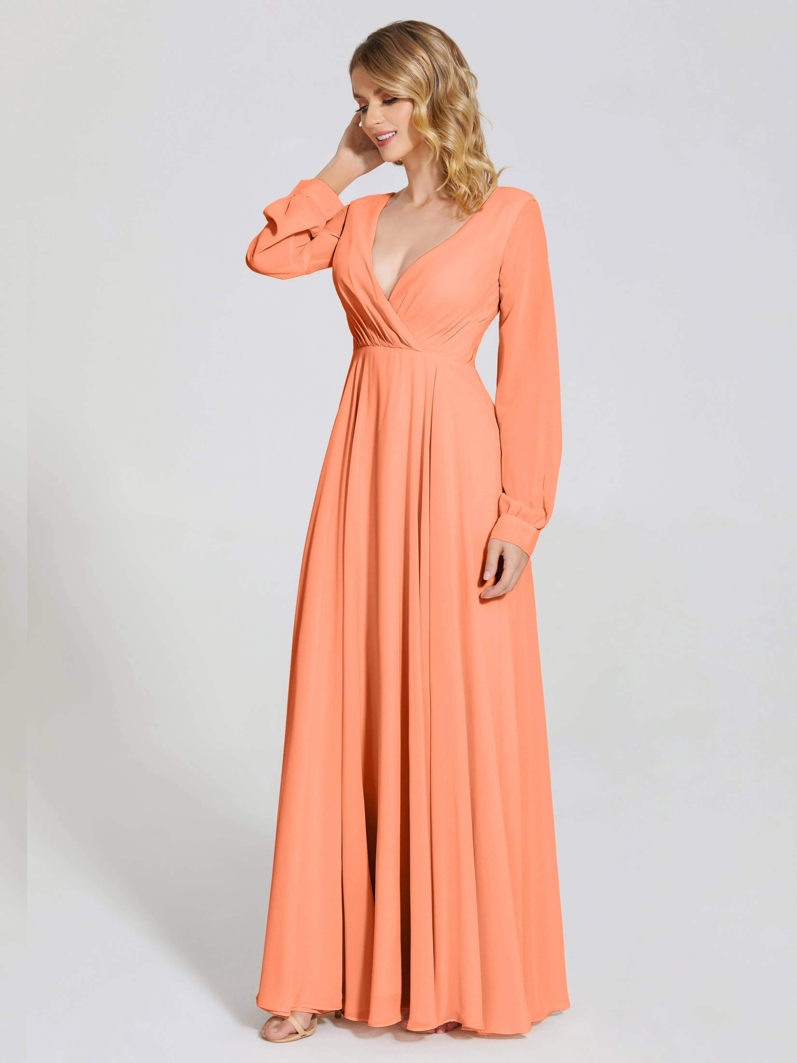 Raegan Simple Long Sleeves Chiffon Bridesmaid Dresses