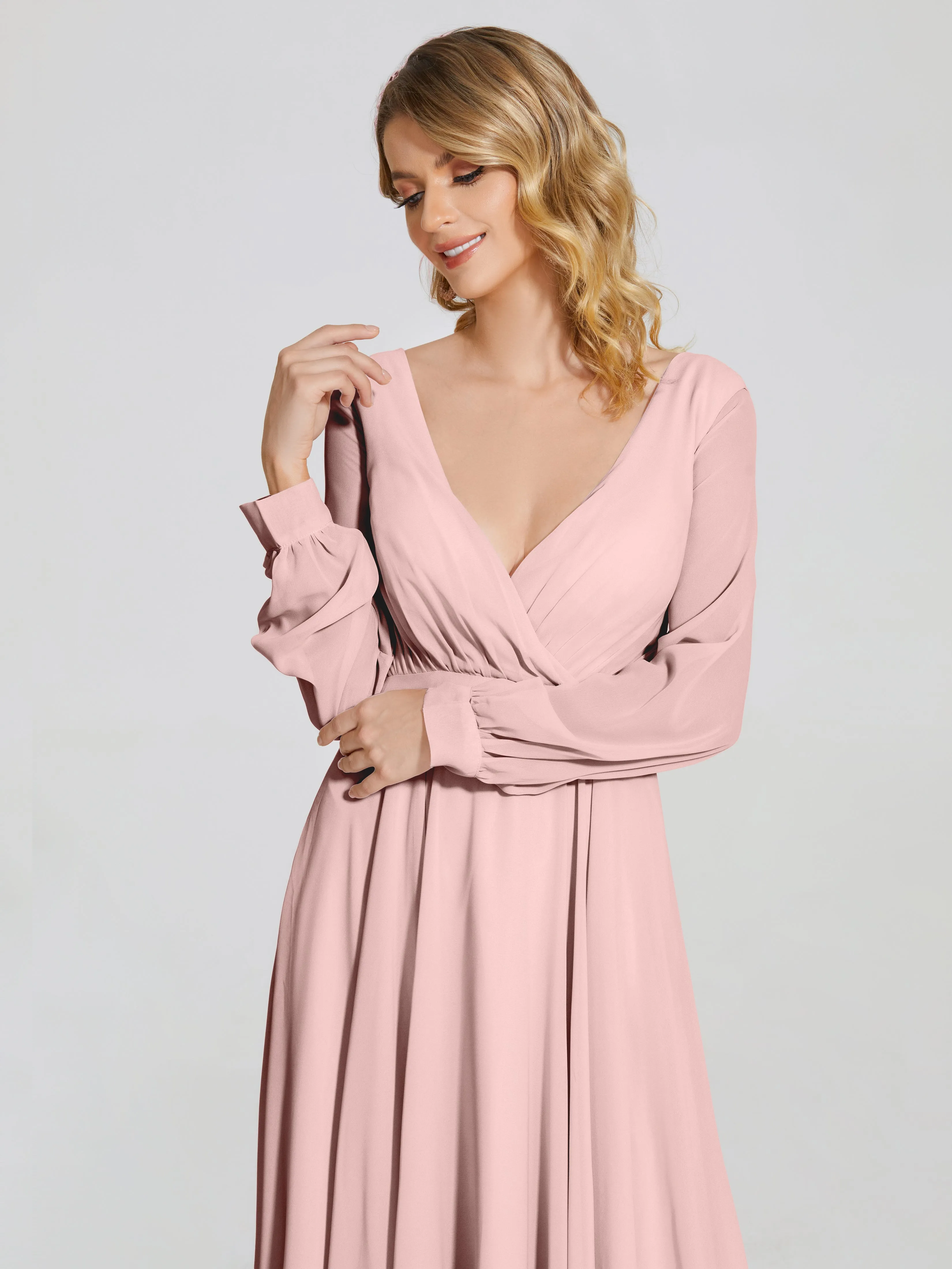 Raegan Simple Long Sleeves Chiffon Bridesmaid Dresses