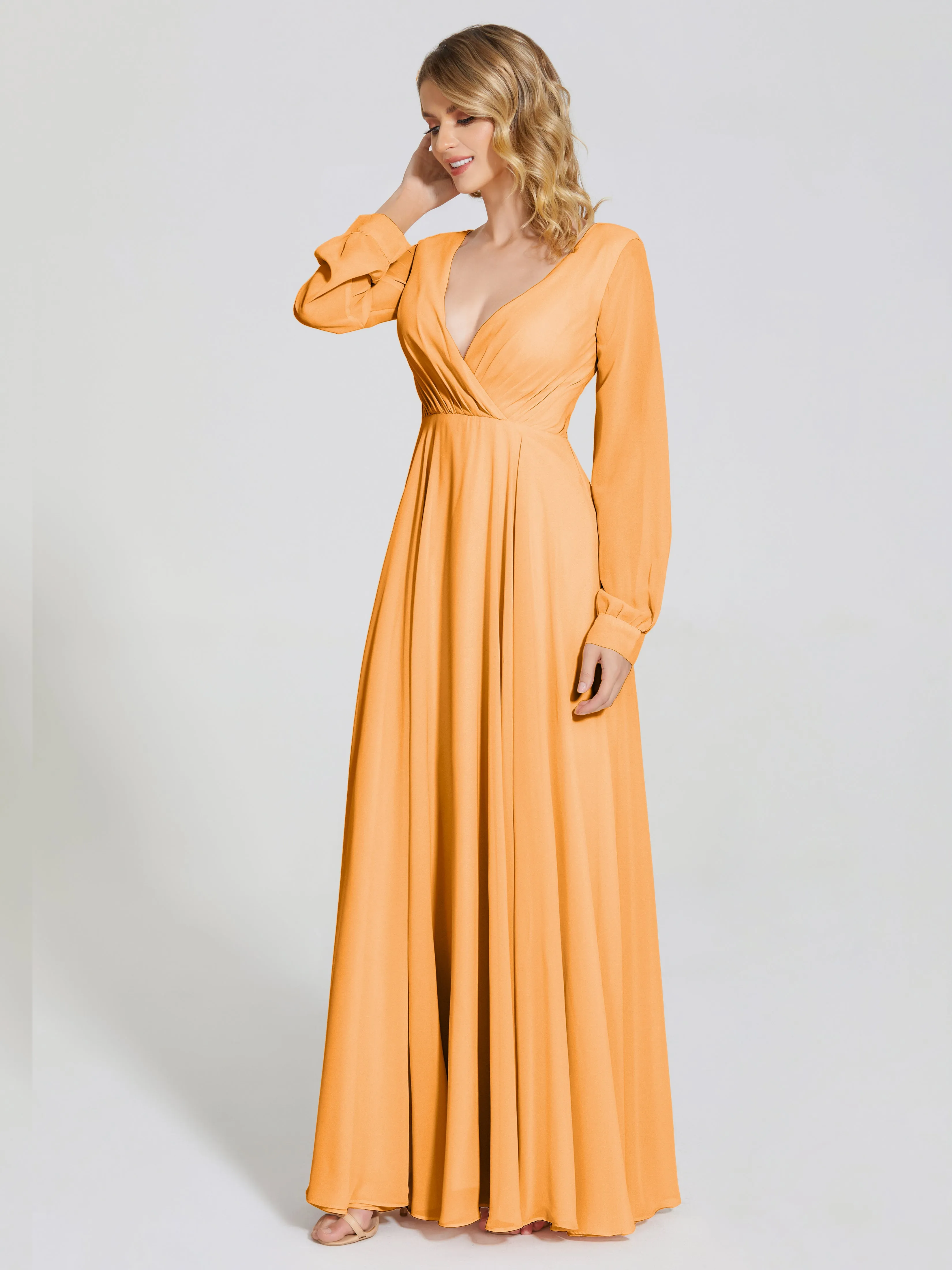 Raegan Simple Long Sleeves Chiffon Bridesmaid Dresses