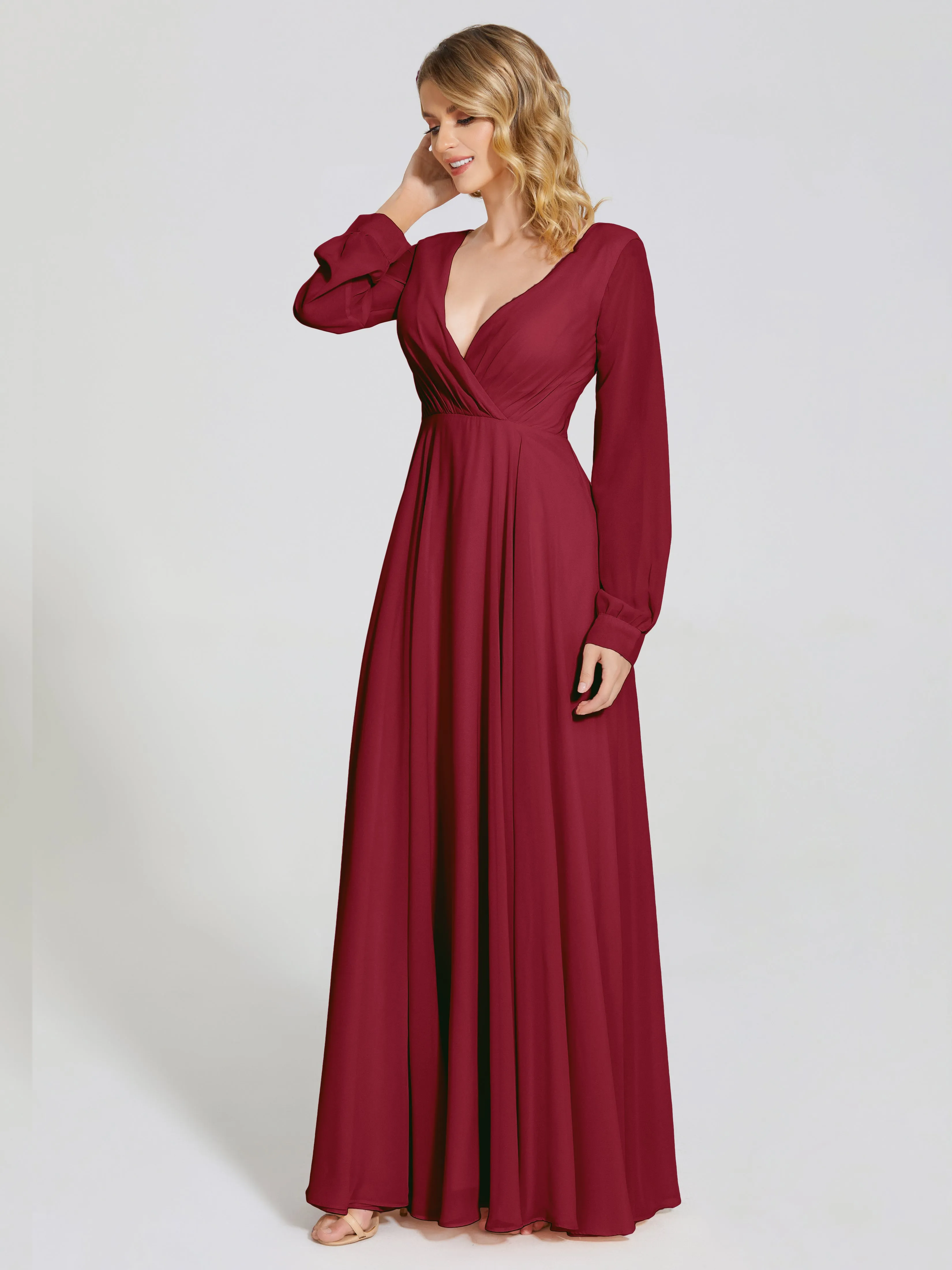 Raegan Simple Long Sleeves Chiffon Bridesmaid Dresses
