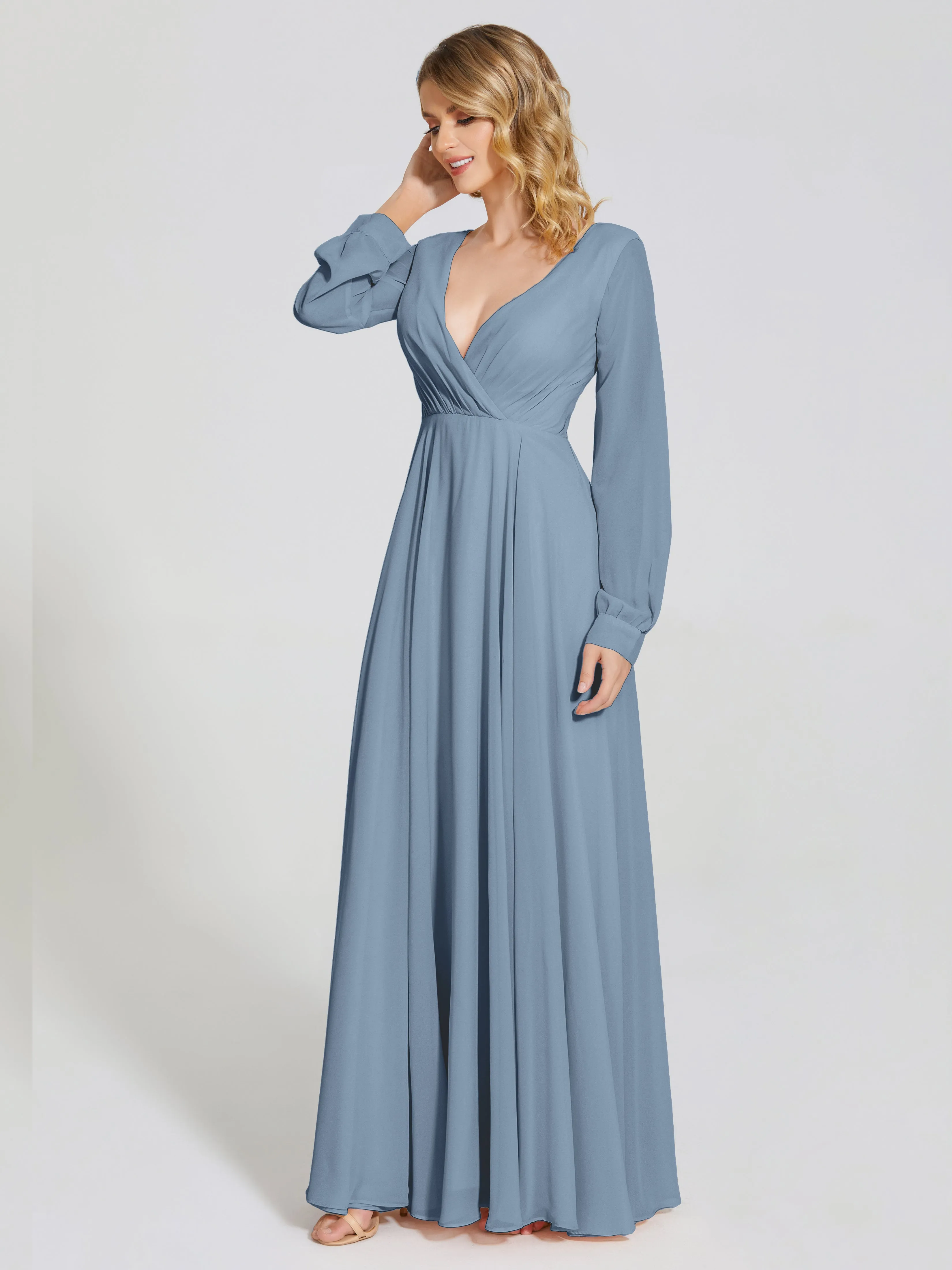 Raegan Simple Long Sleeves Chiffon Bridesmaid Dresses