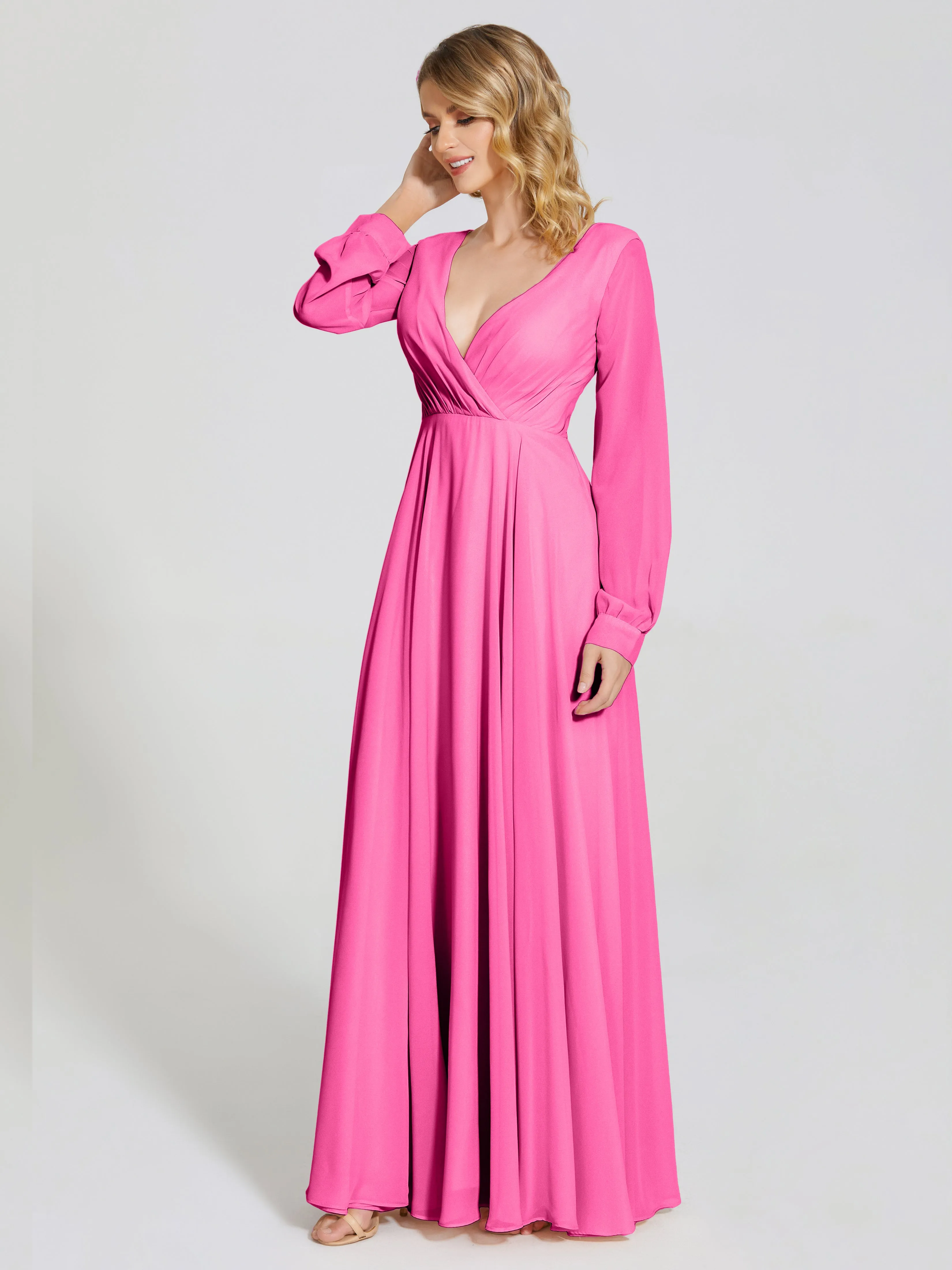 Raegan Simple Long Sleeves Chiffon Bridesmaid Dresses
