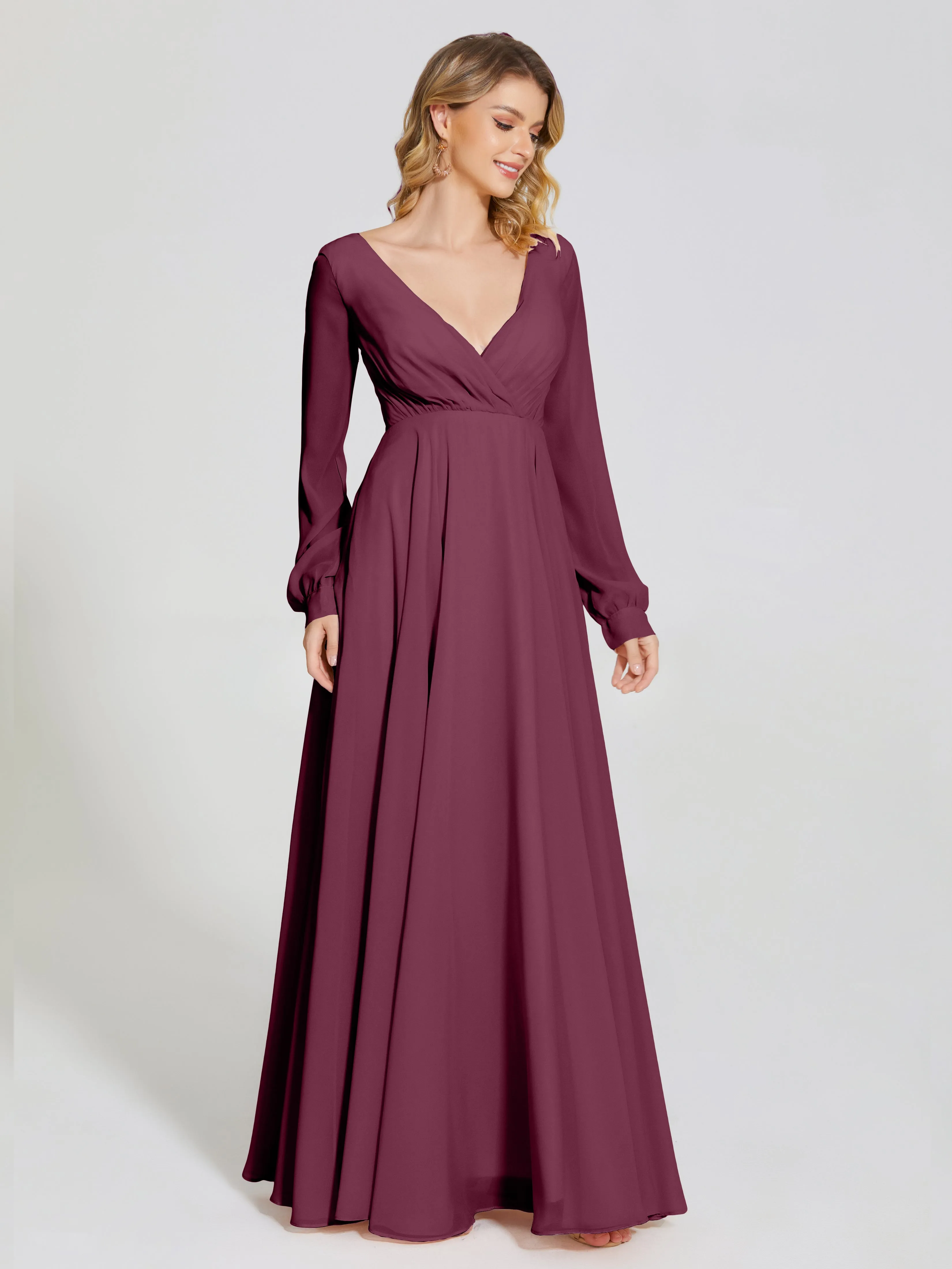 Raegan Simple Long Sleeves Chiffon Bridesmaid Dresses