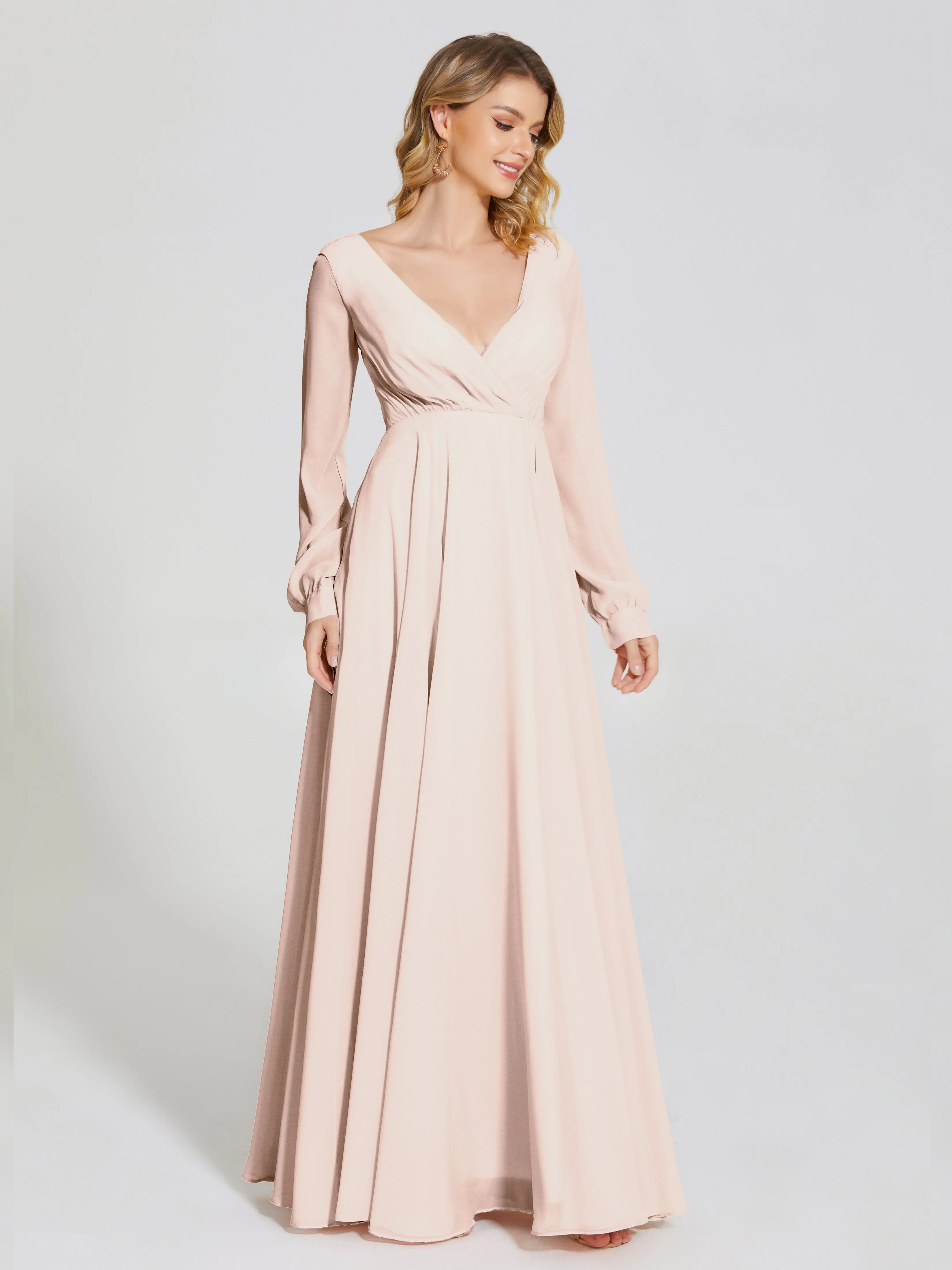 Raegan Simple Long Sleeves Chiffon Bridesmaid Dresses