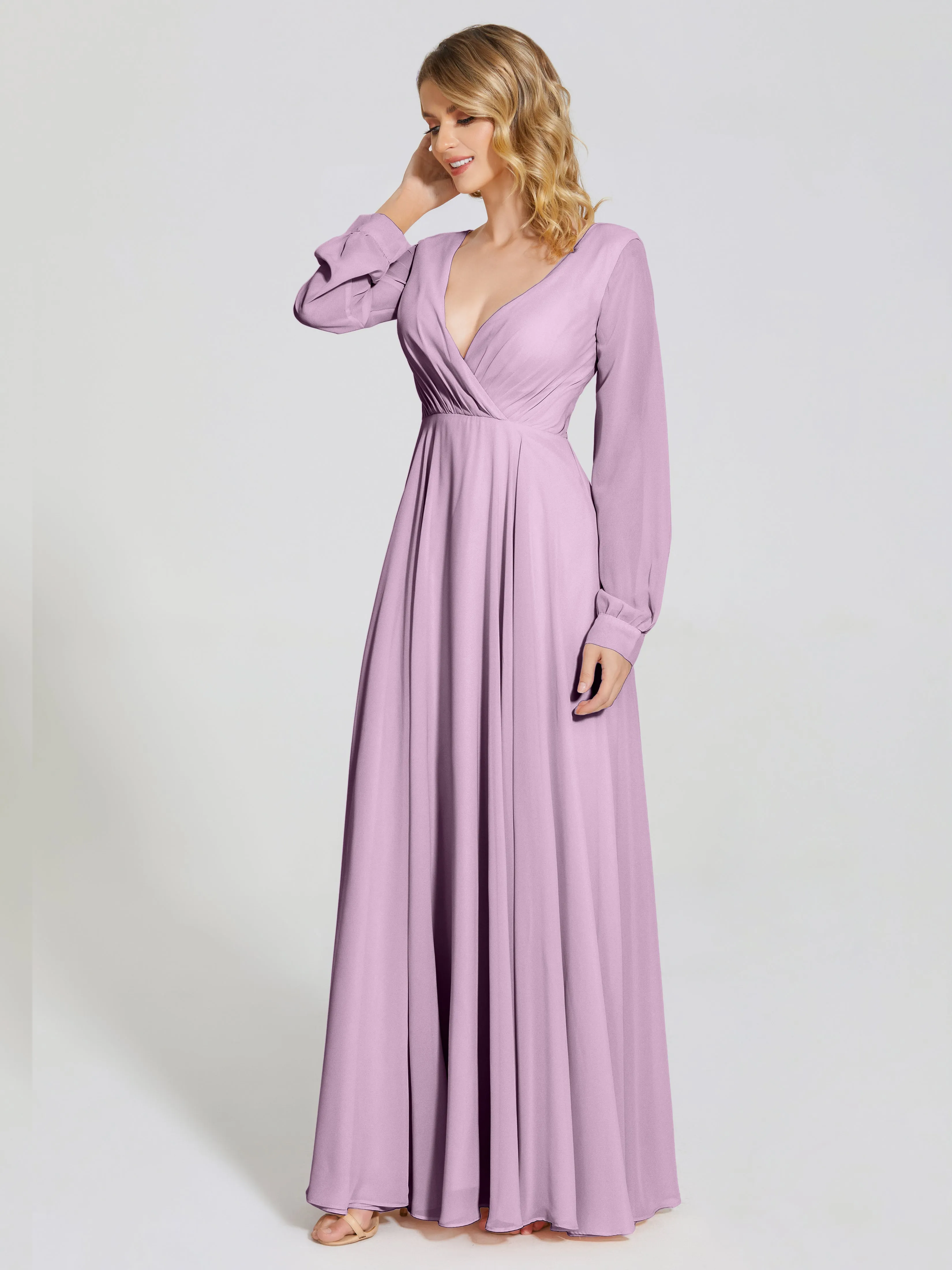 Raegan Simple Long Sleeves Chiffon Bridesmaid Dresses