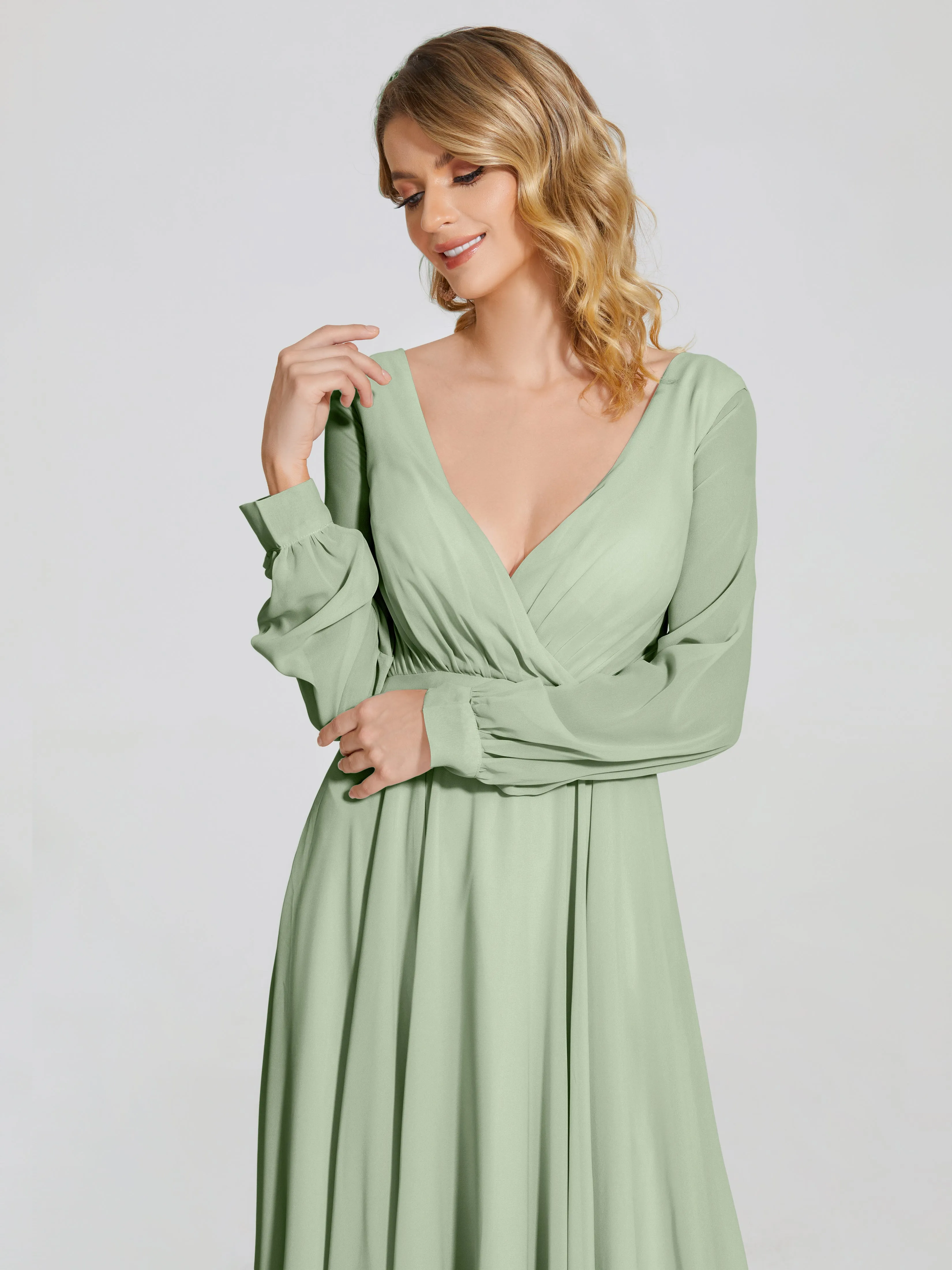 Raegan Simple Long Sleeves Chiffon Bridesmaid Dresses