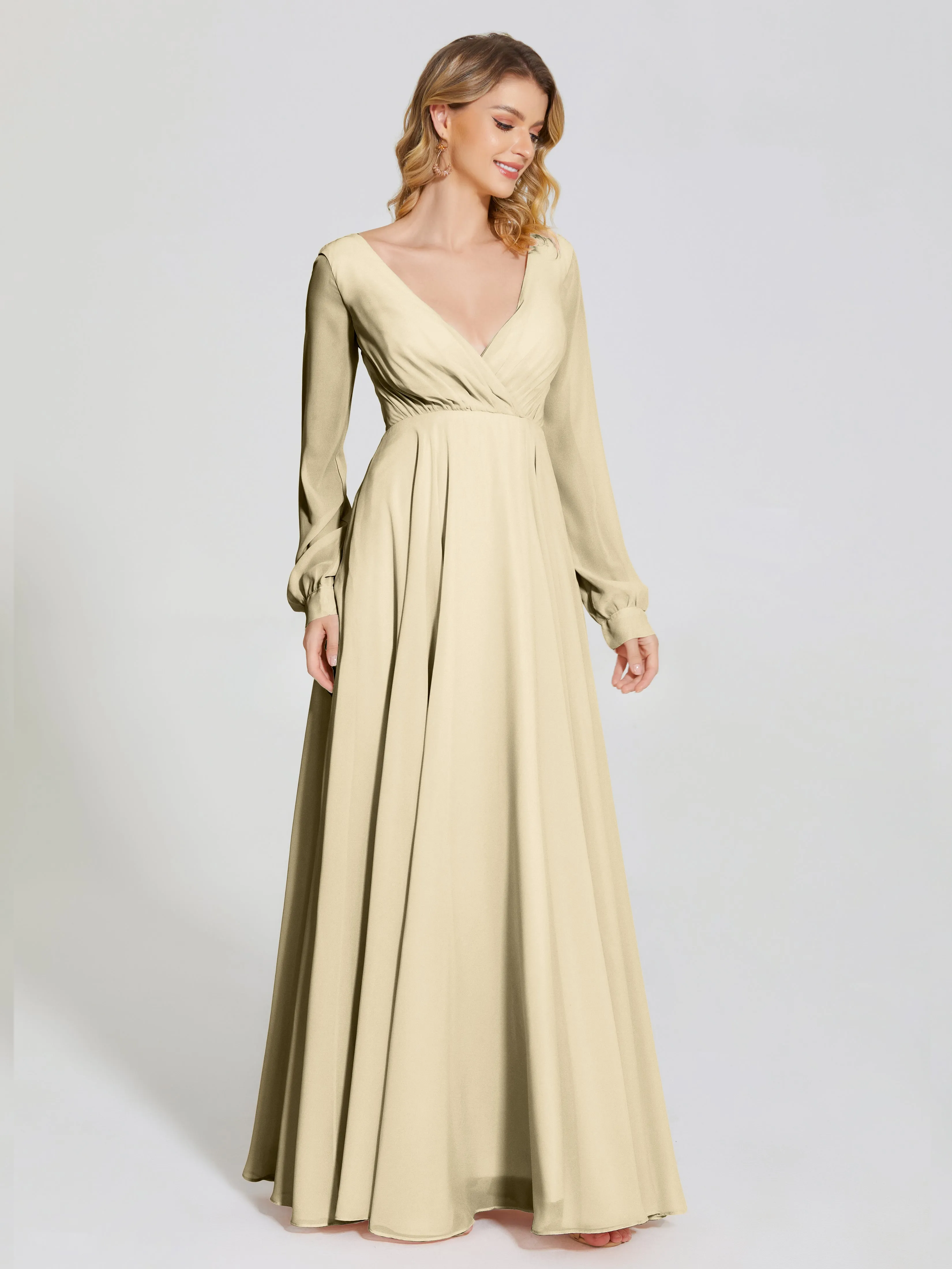 Raegan Simple Long Sleeves Chiffon Bridesmaid Dresses