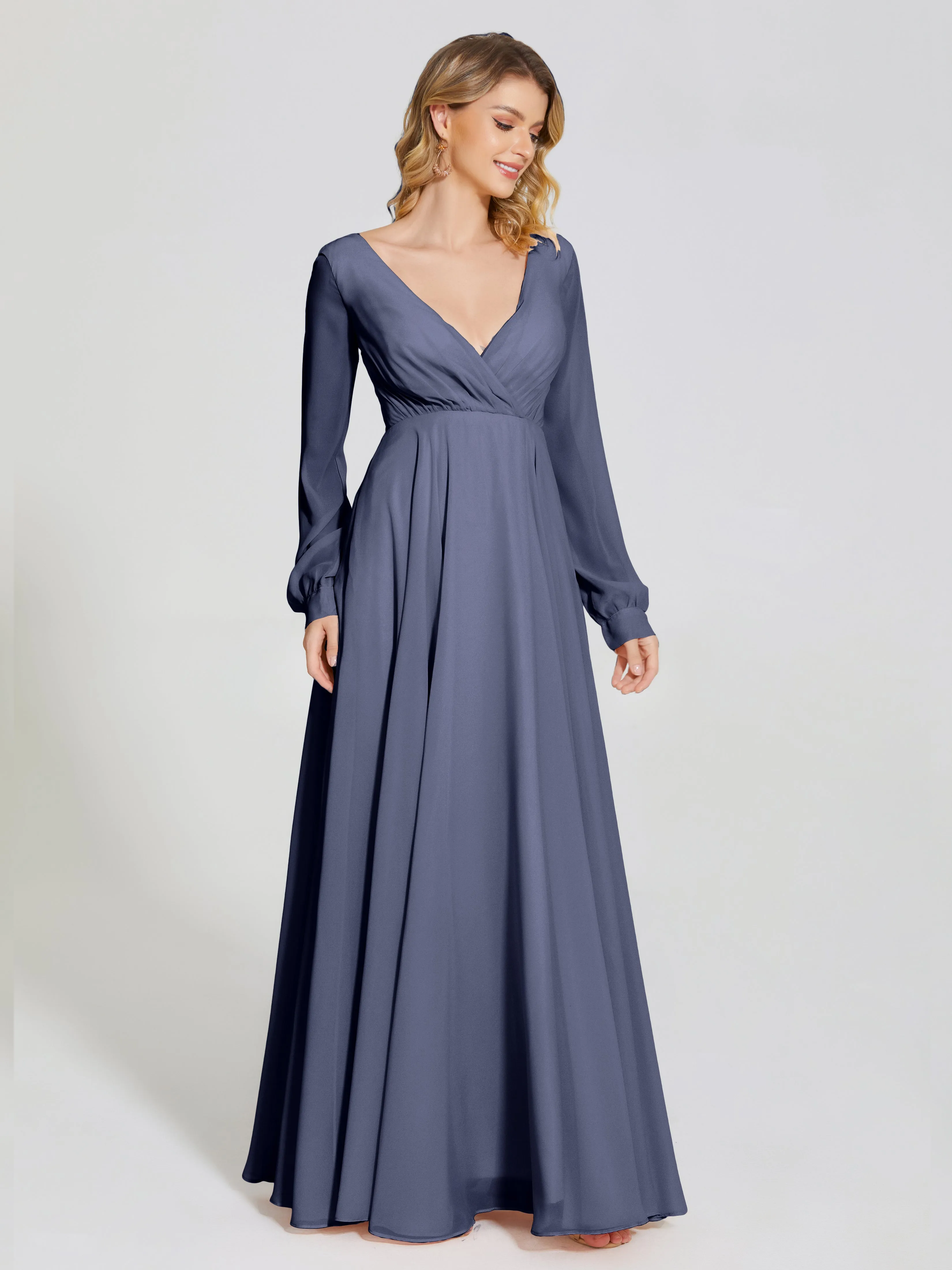 Raegan Simple Long Sleeves Chiffon Bridesmaid Dresses