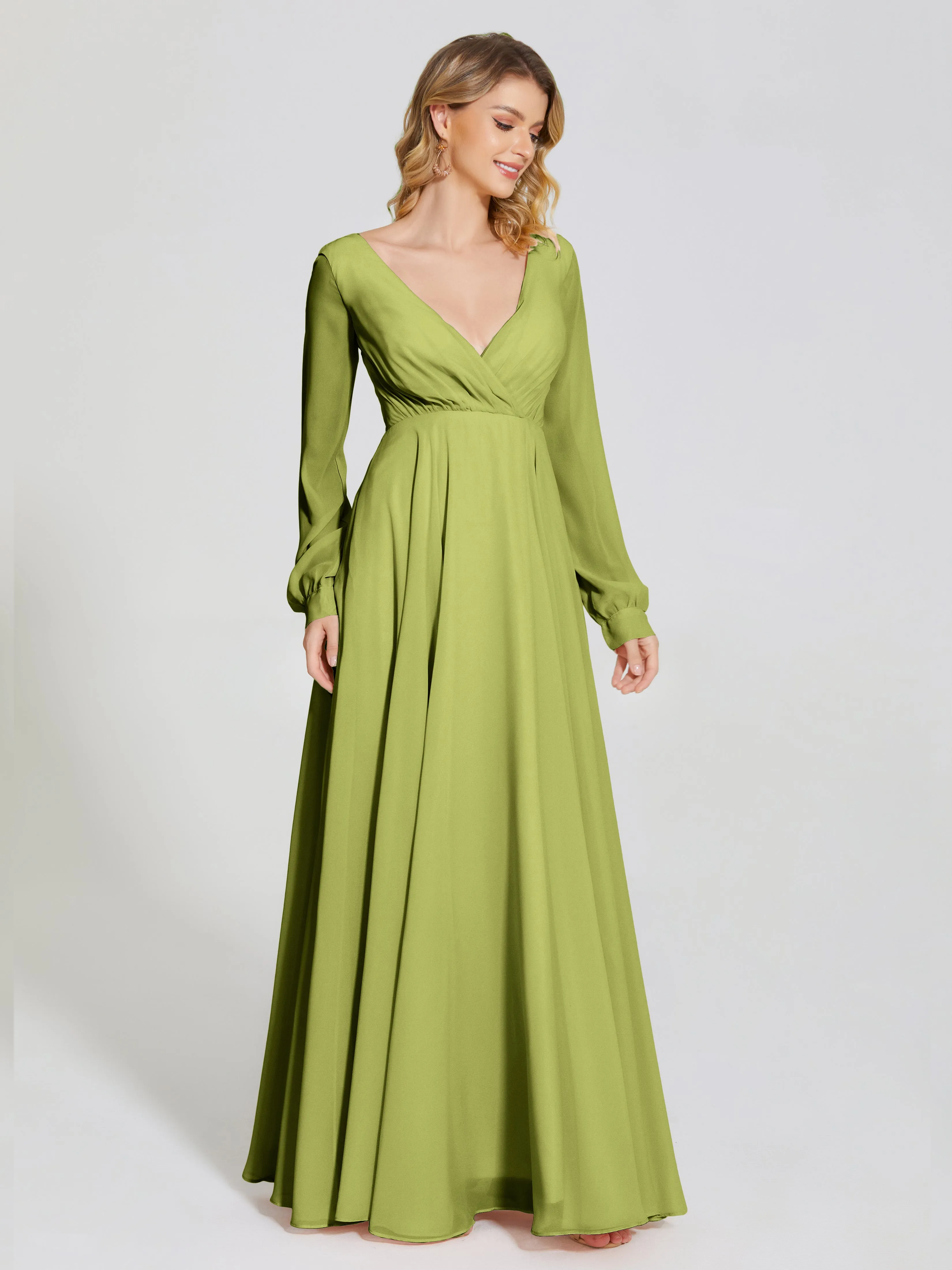 Raegan Simple Long Sleeves Chiffon Bridesmaid Dresses