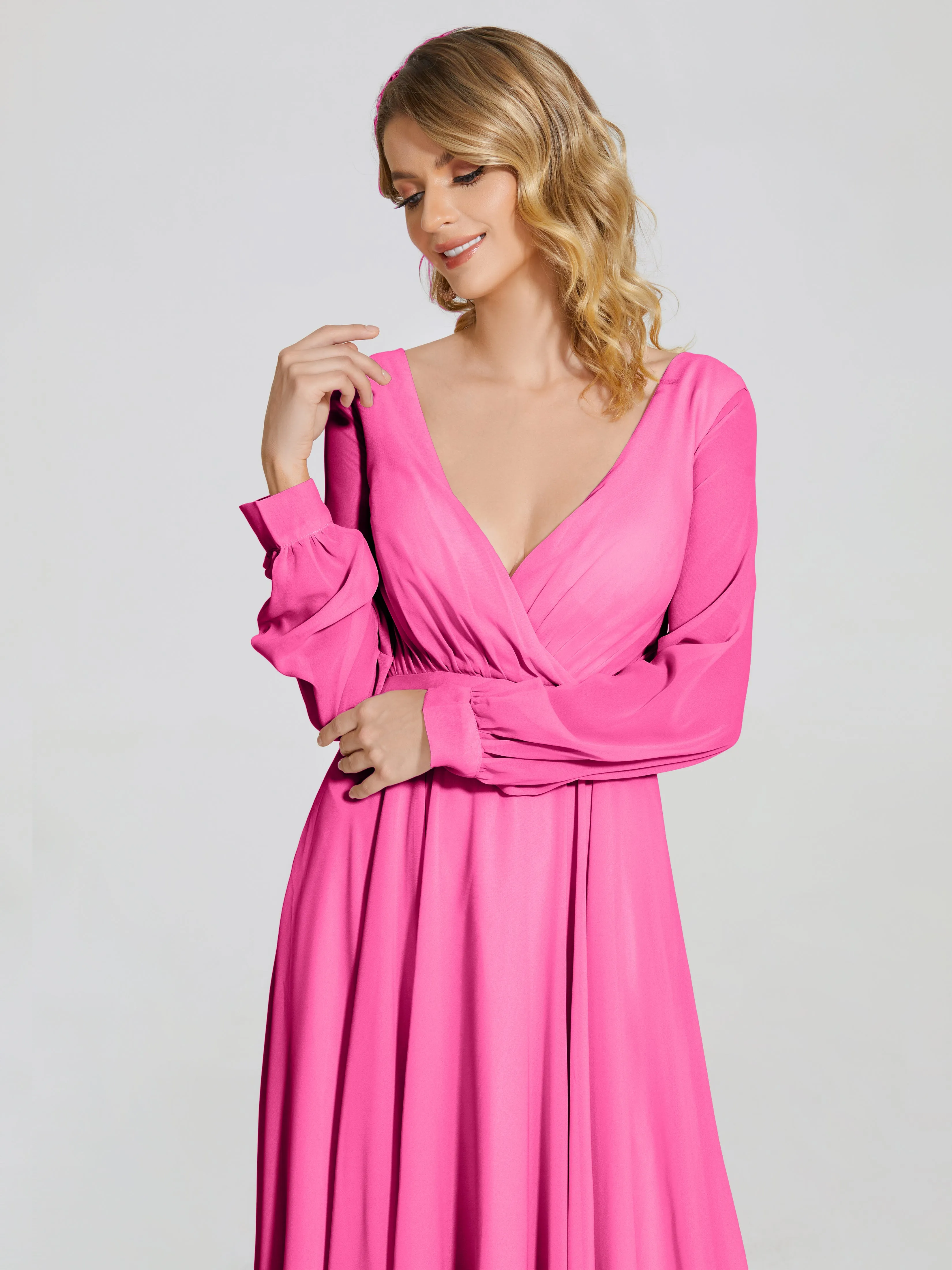Raegan Simple Long Sleeves Chiffon Bridesmaid Dresses