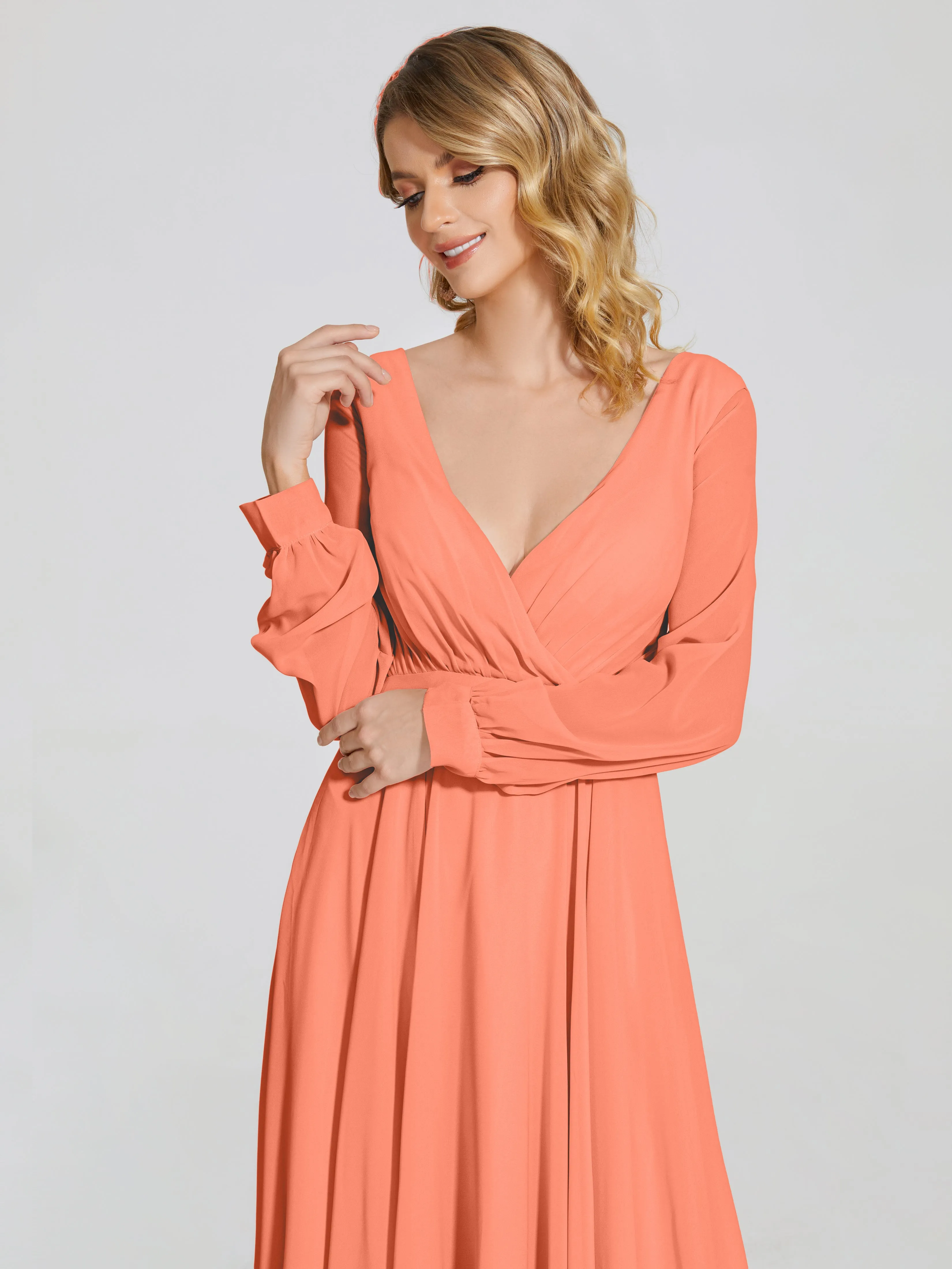 Raegan Simple Long Sleeves Chiffon Bridesmaid Dresses