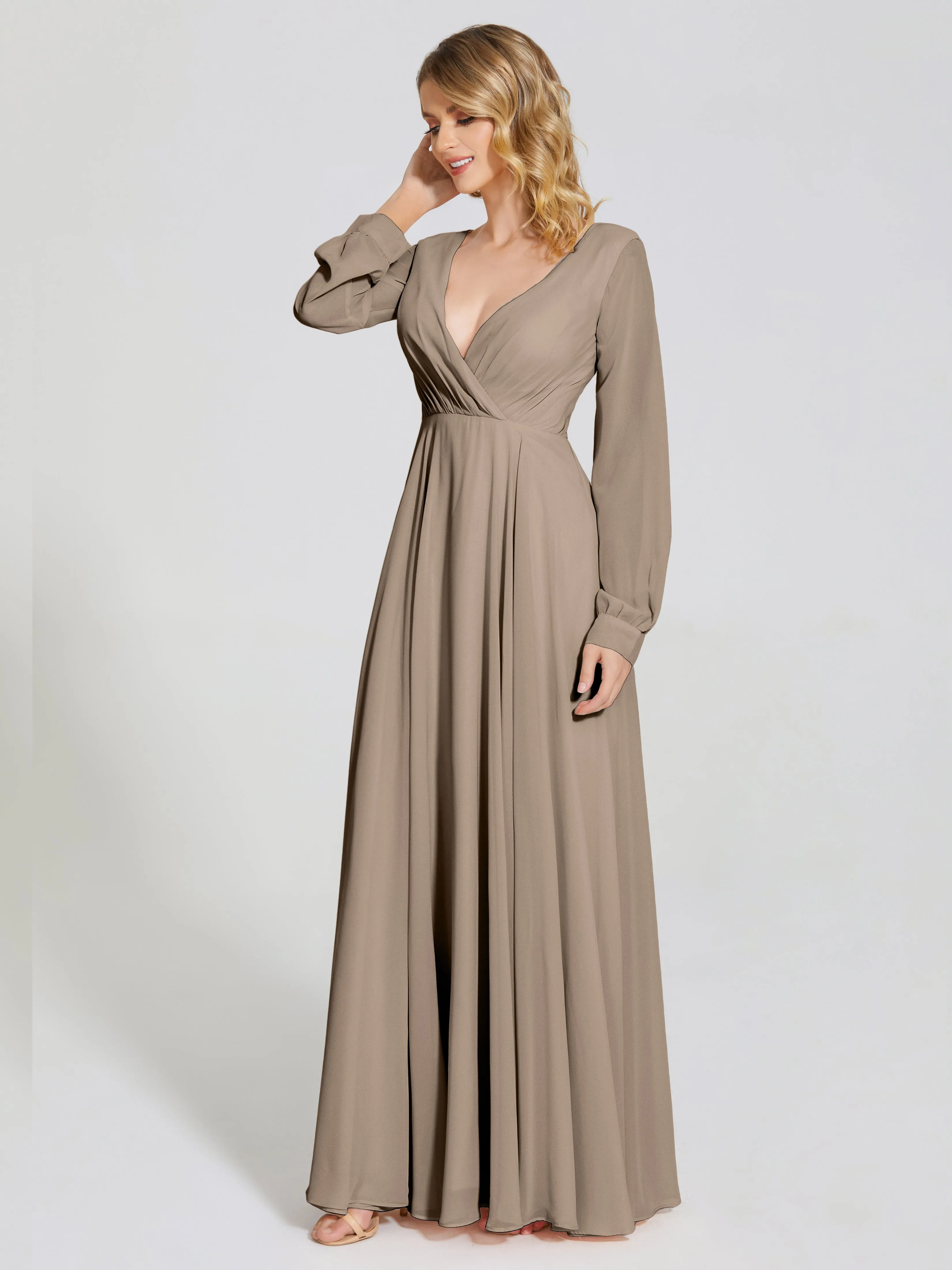 Raegan Simple Long Sleeves Chiffon Bridesmaid Dresses