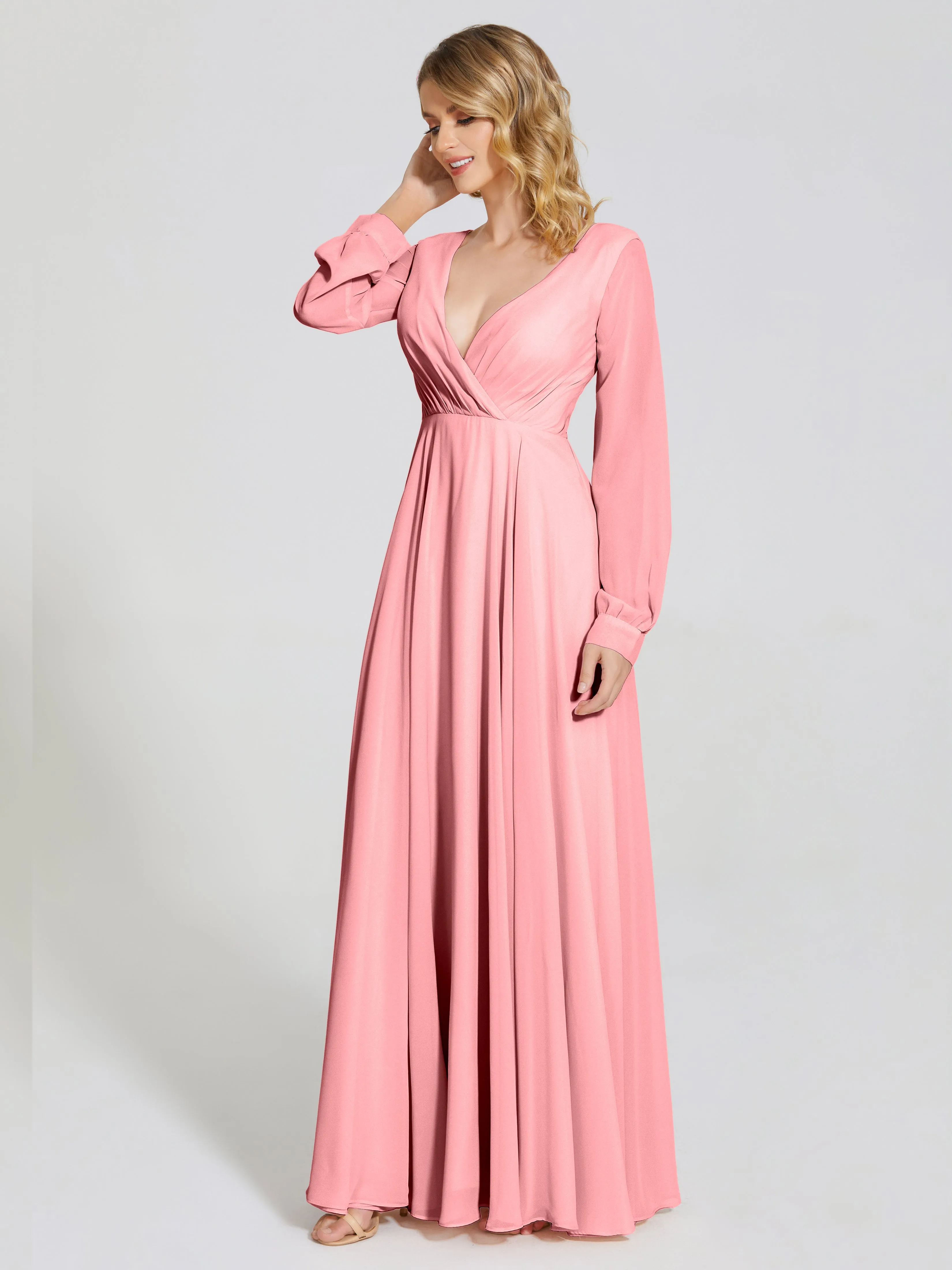 Raegan Simple Long Sleeves Chiffon Bridesmaid Dresses