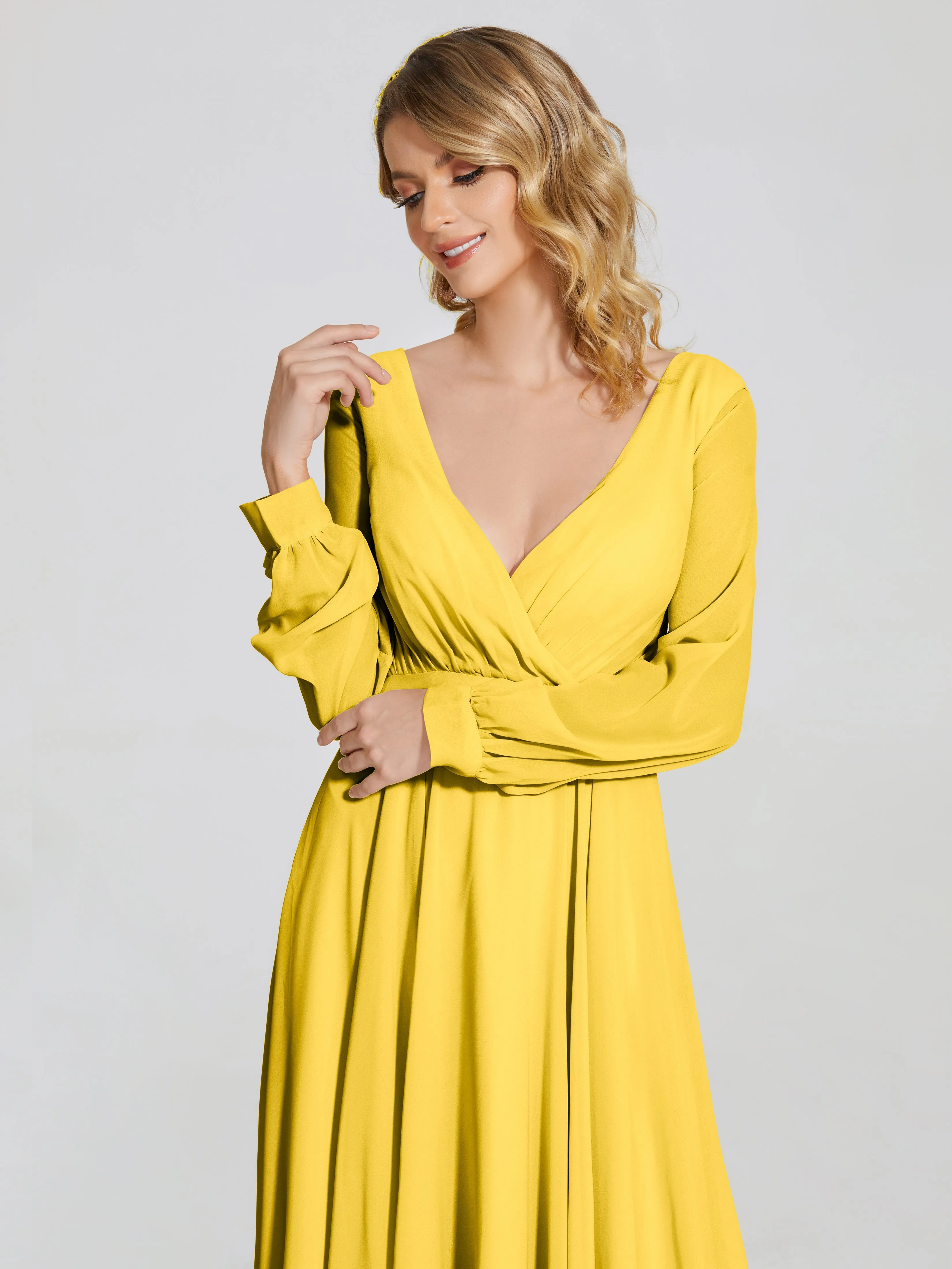 Raegan Simple Long Sleeves Chiffon Bridesmaid Dresses