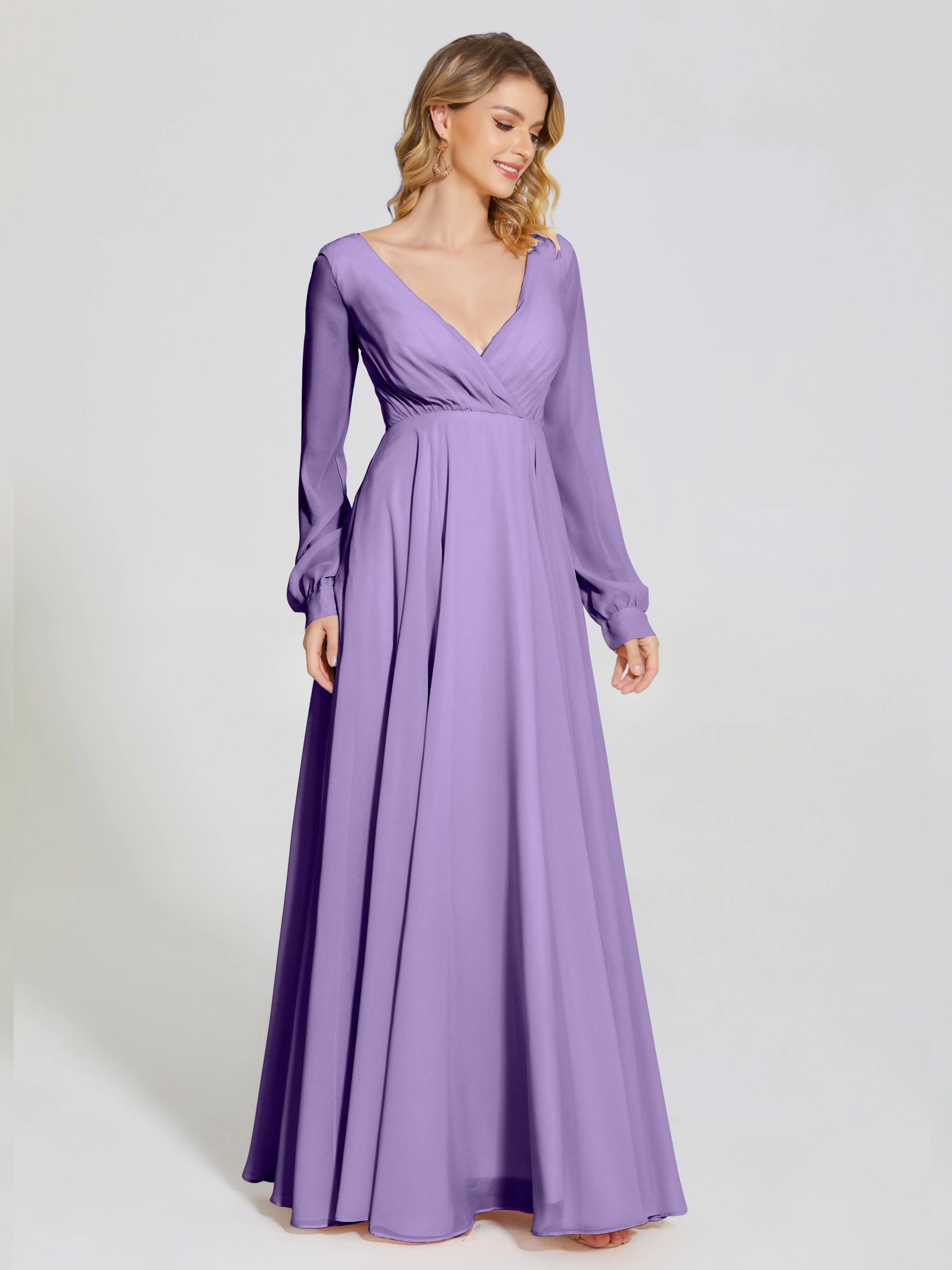 Raegan Simple Long Sleeves Chiffon Bridesmaid Dresses