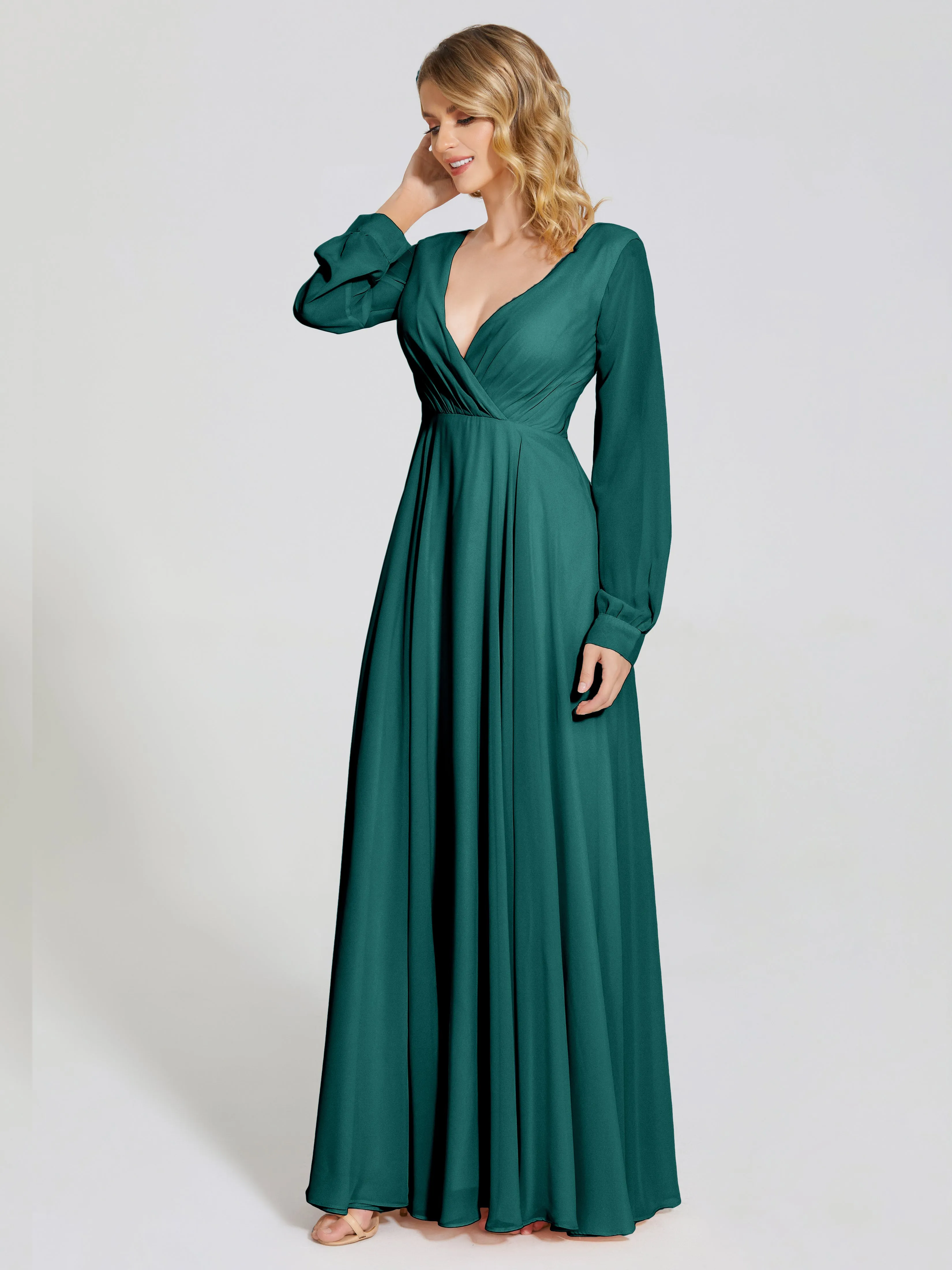 Raegan Simple Long Sleeves Chiffon Bridesmaid Dresses