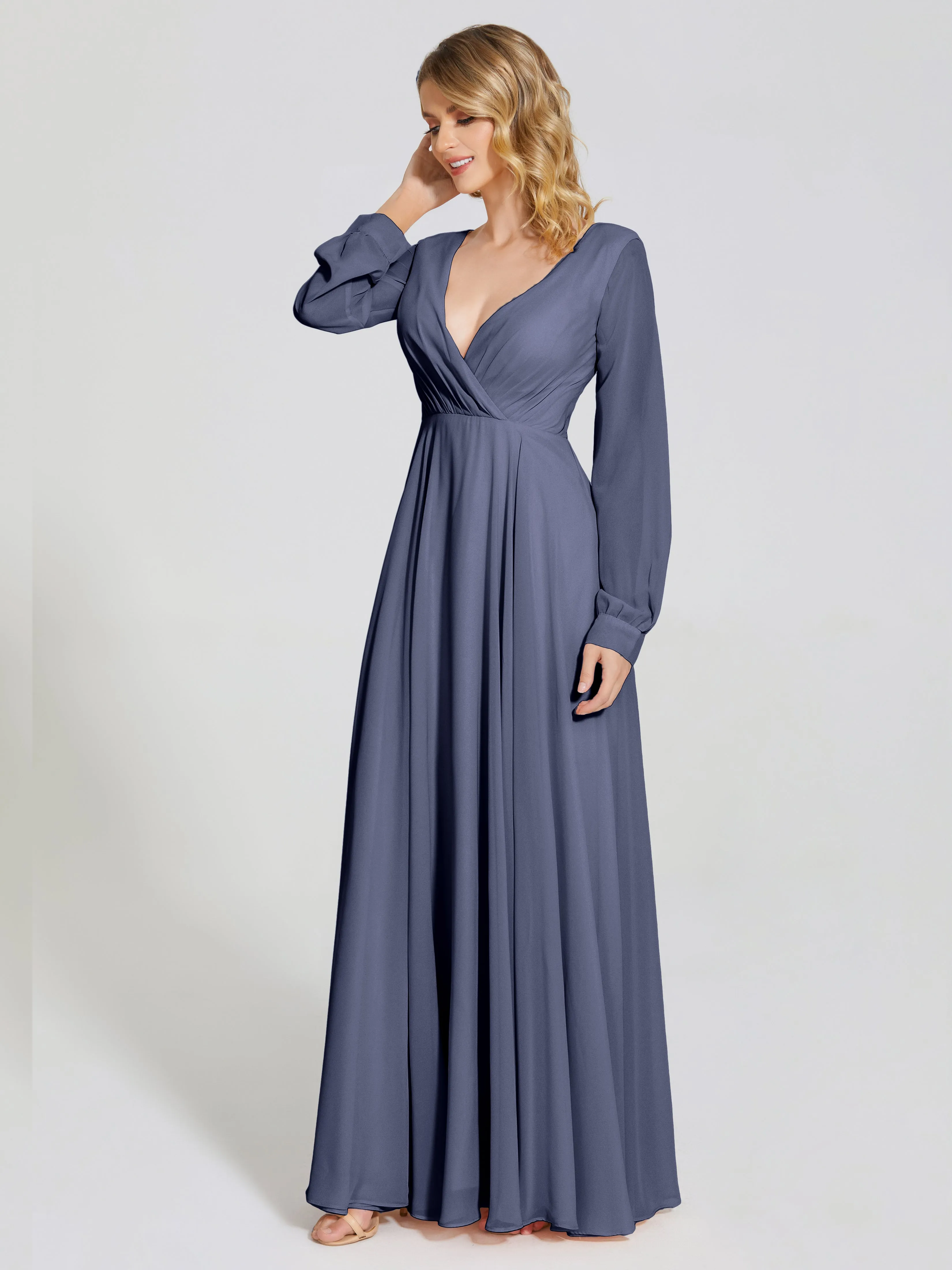 Raegan Simple Long Sleeves Chiffon Bridesmaid Dresses