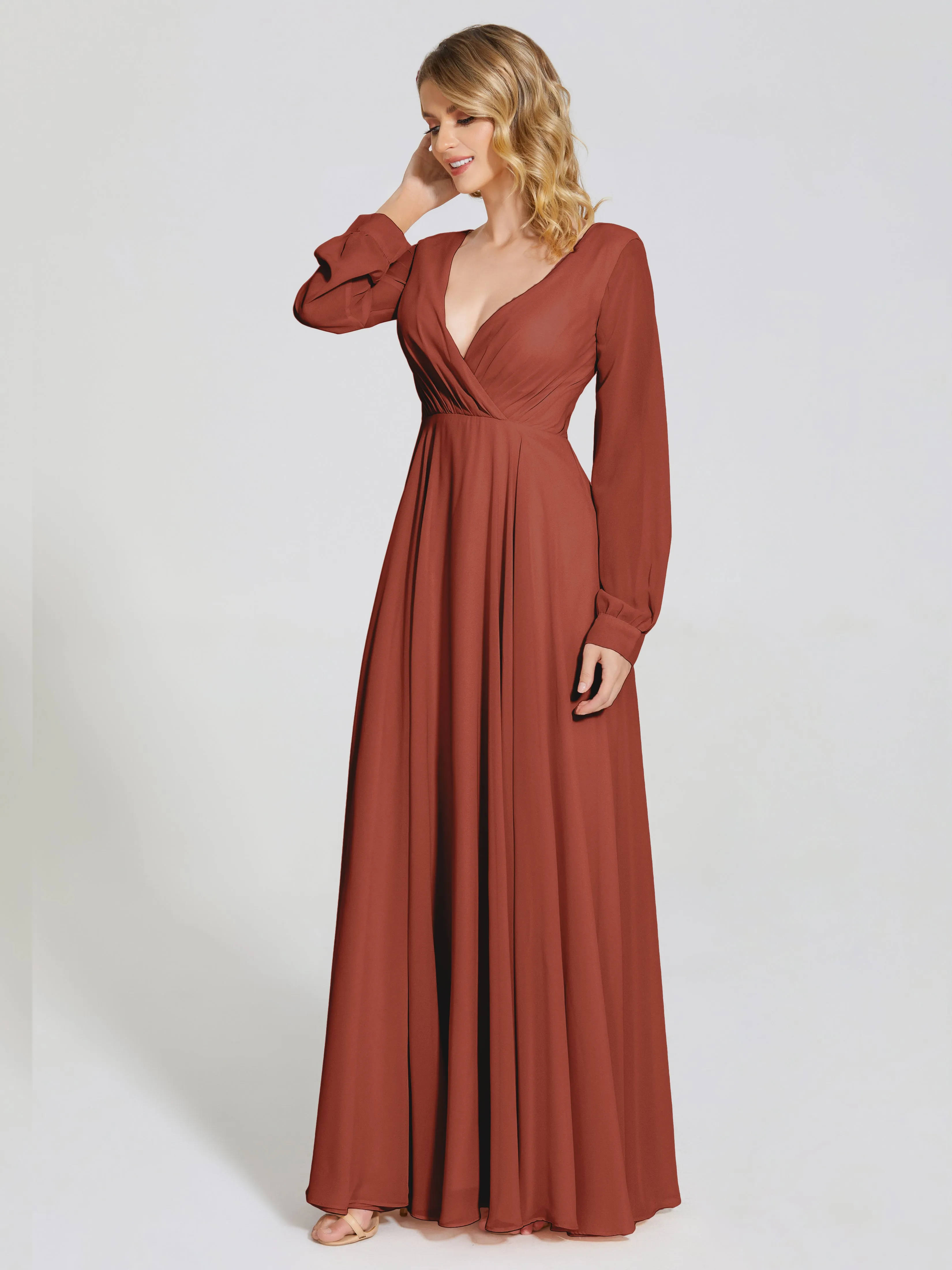 Raegan Simple Long Sleeves Chiffon Bridesmaid Dresses