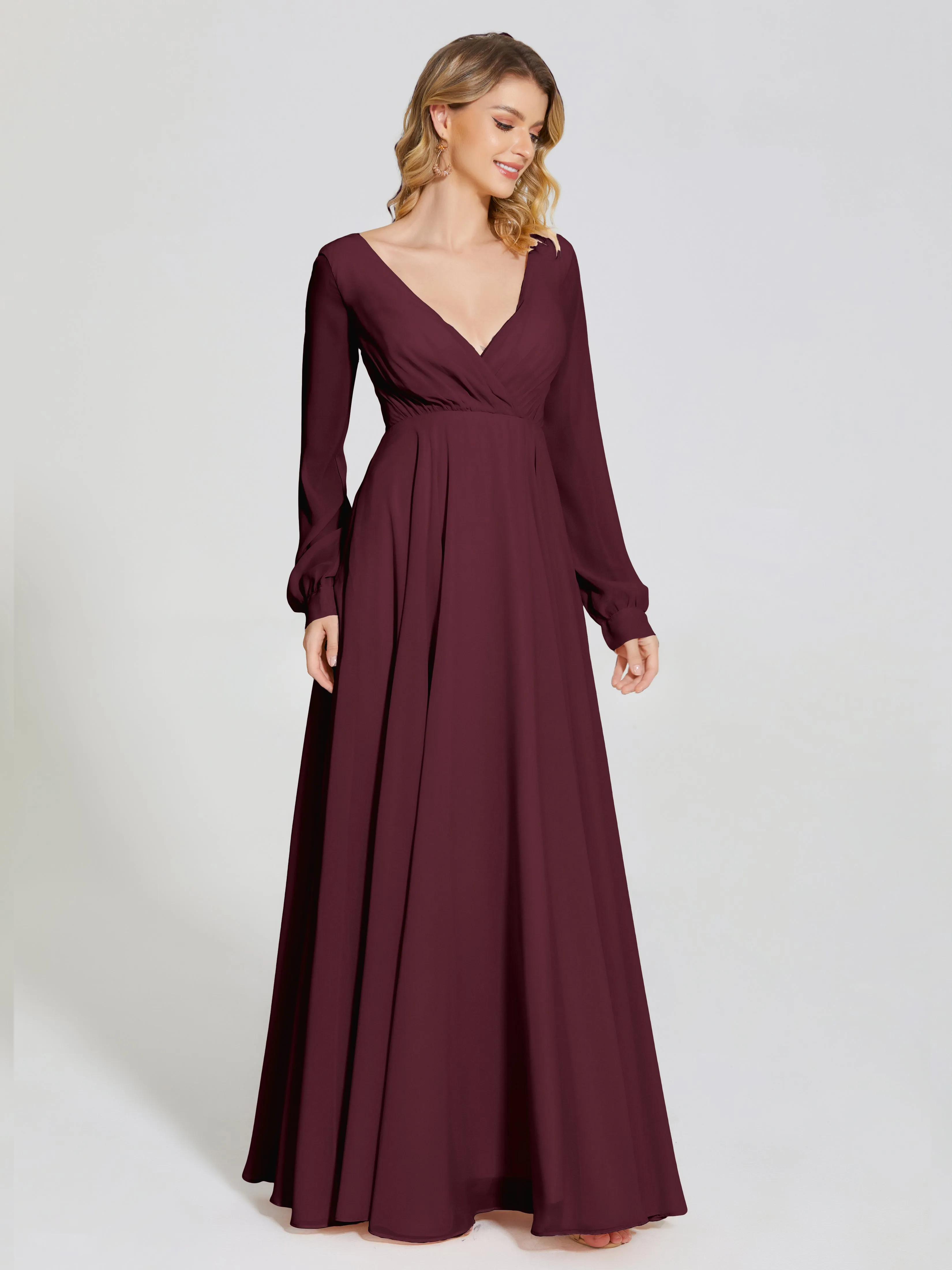 Raegan Simple Long Sleeves Chiffon Bridesmaid Dresses
