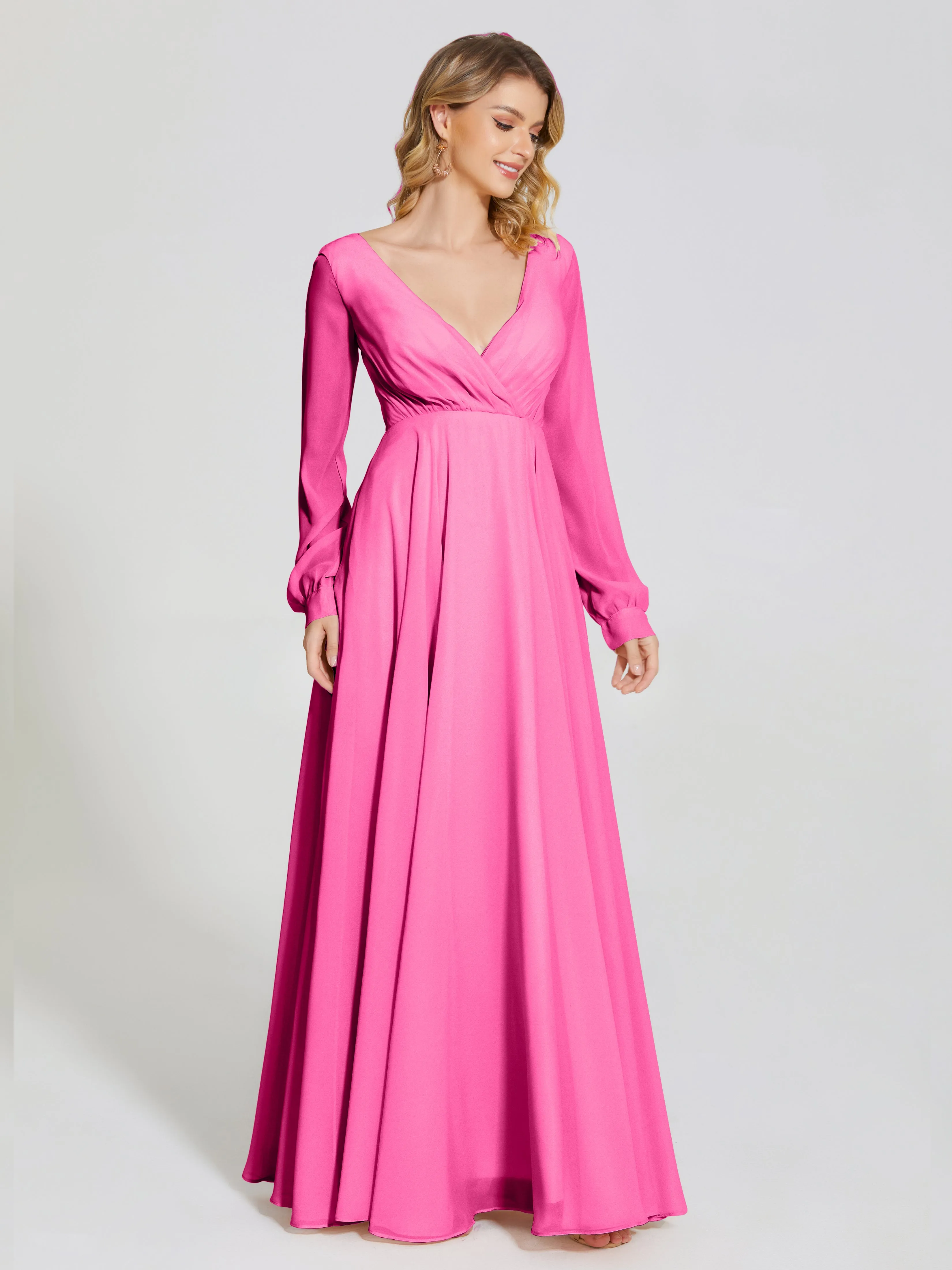 Raegan Simple Long Sleeves Chiffon Bridesmaid Dresses