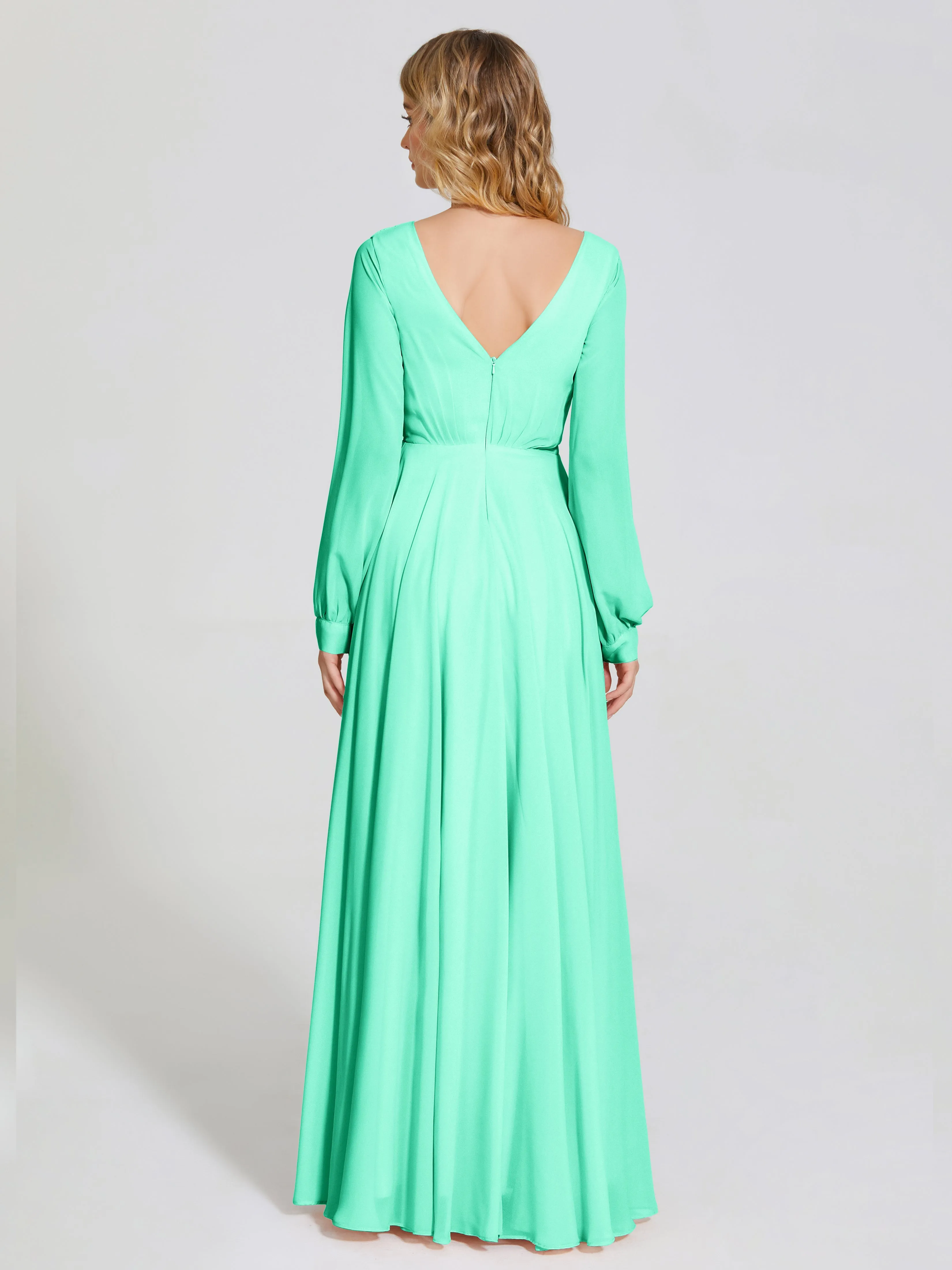 Raegan Simple Long Sleeves Chiffon Bridesmaid Dresses
