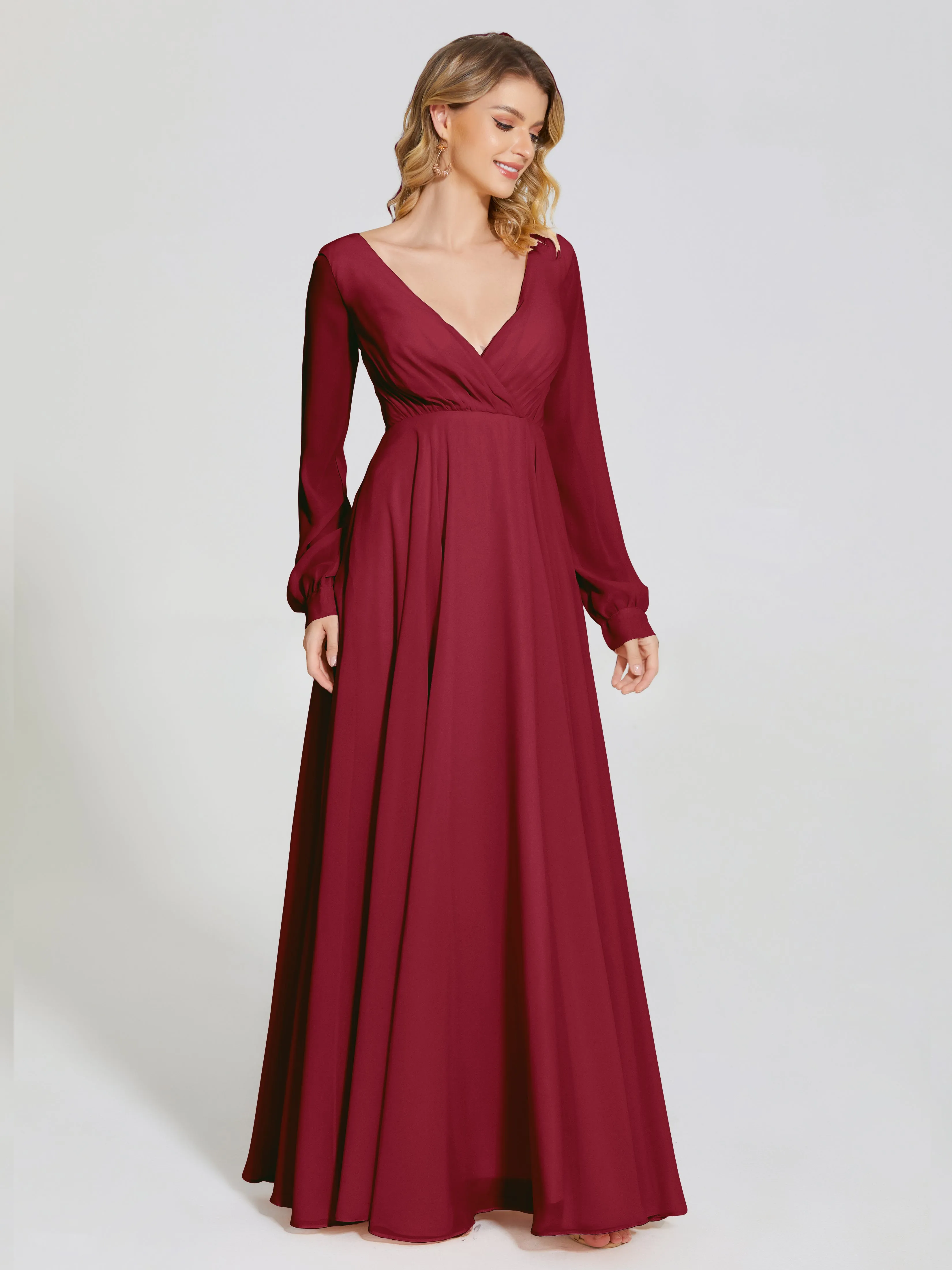Raegan Simple Long Sleeves Chiffon Bridesmaid Dresses