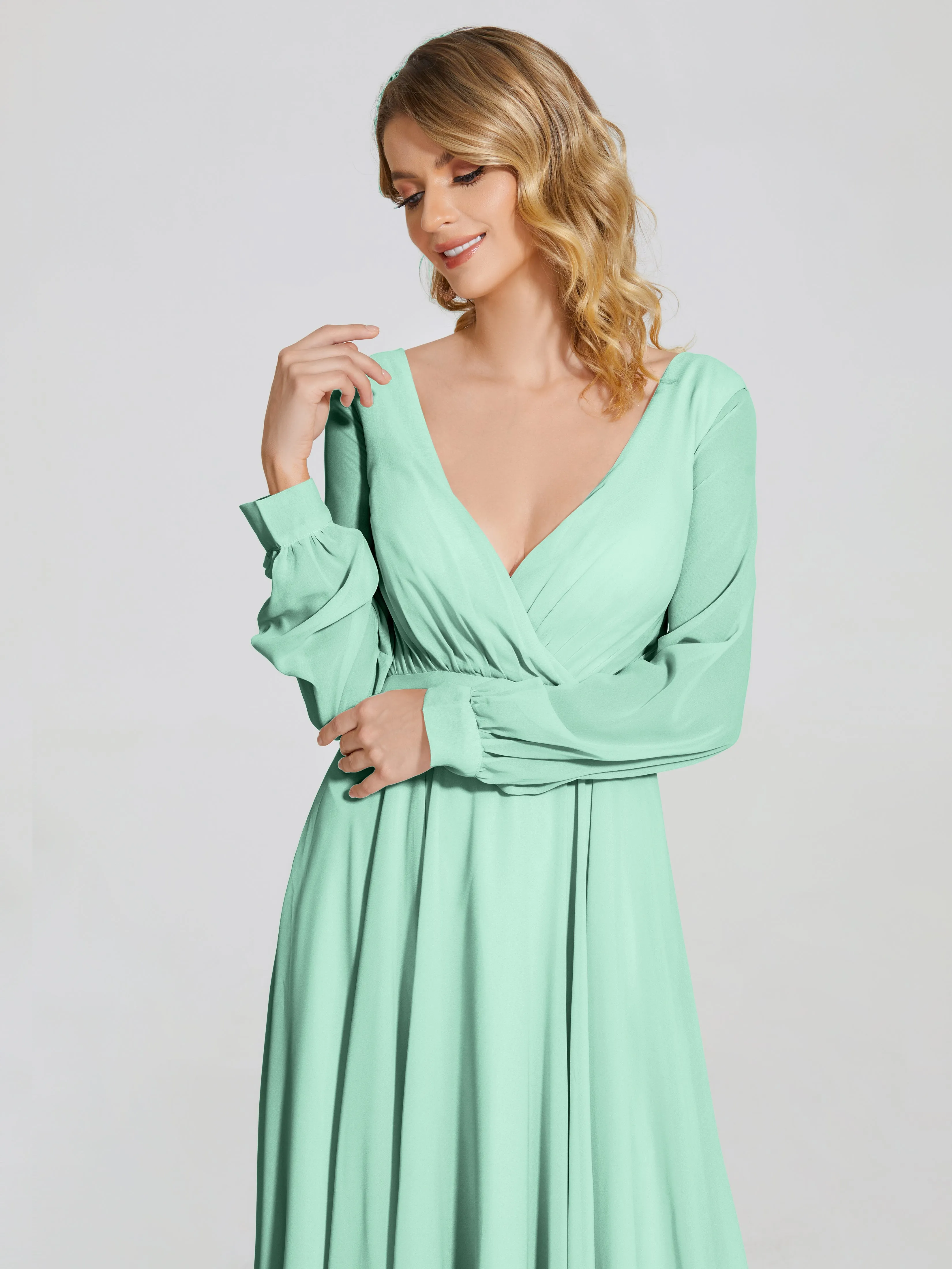 Raegan Simple Long Sleeves Chiffon Bridesmaid Dresses